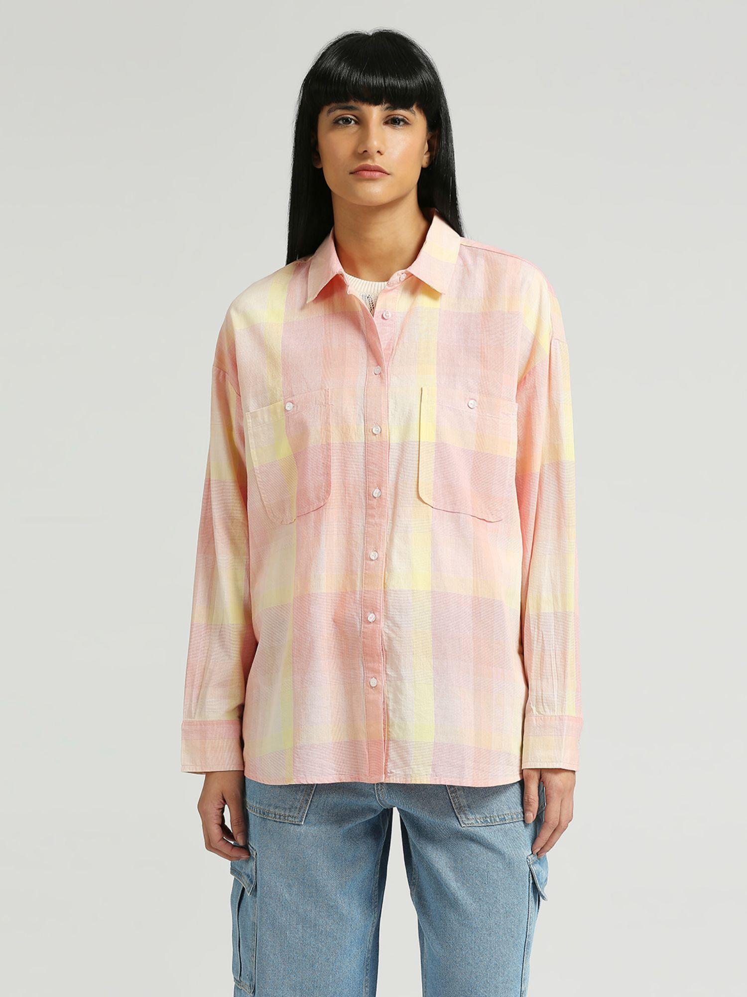 jazzy checks oversize shirt with front patch pockets