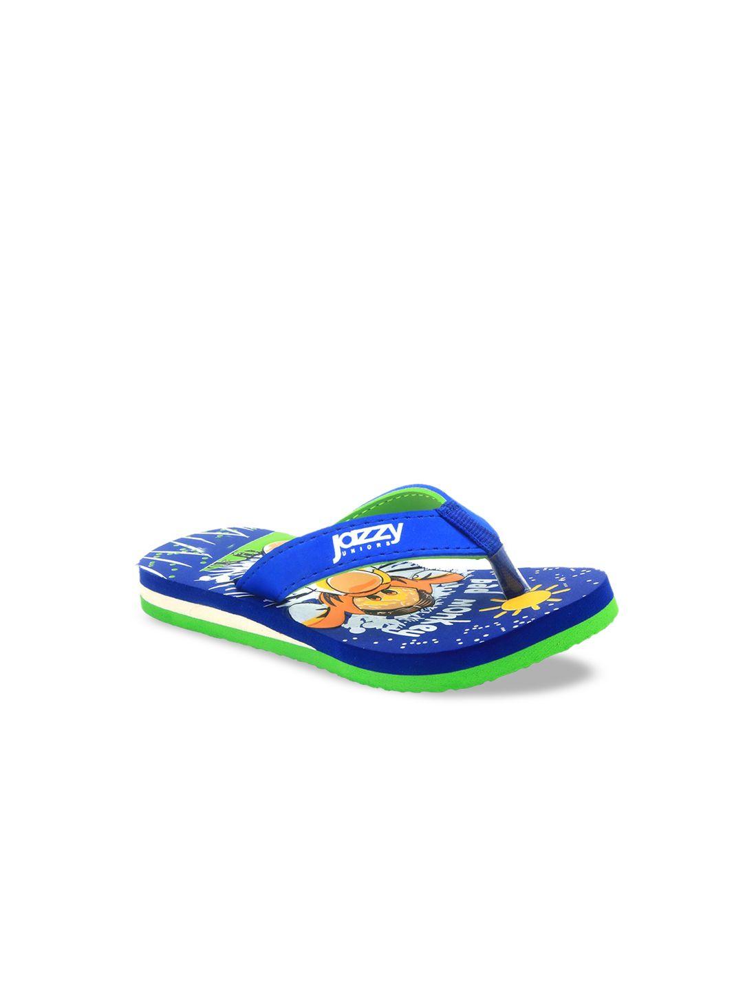 jazzy juniors boys blue & green printed thong flip-flops