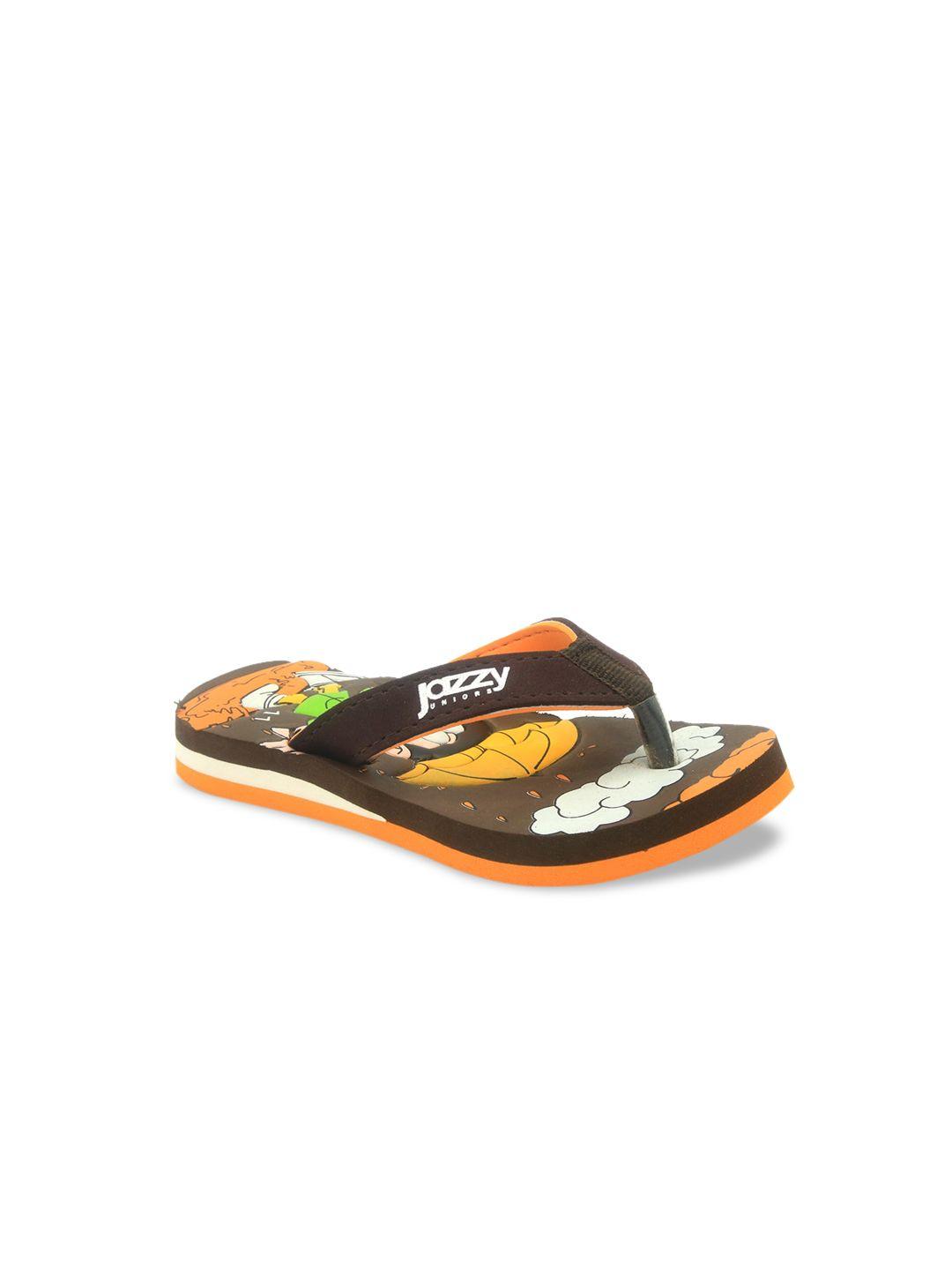 jazzy juniors boys brown & orange printed thong flip-flops