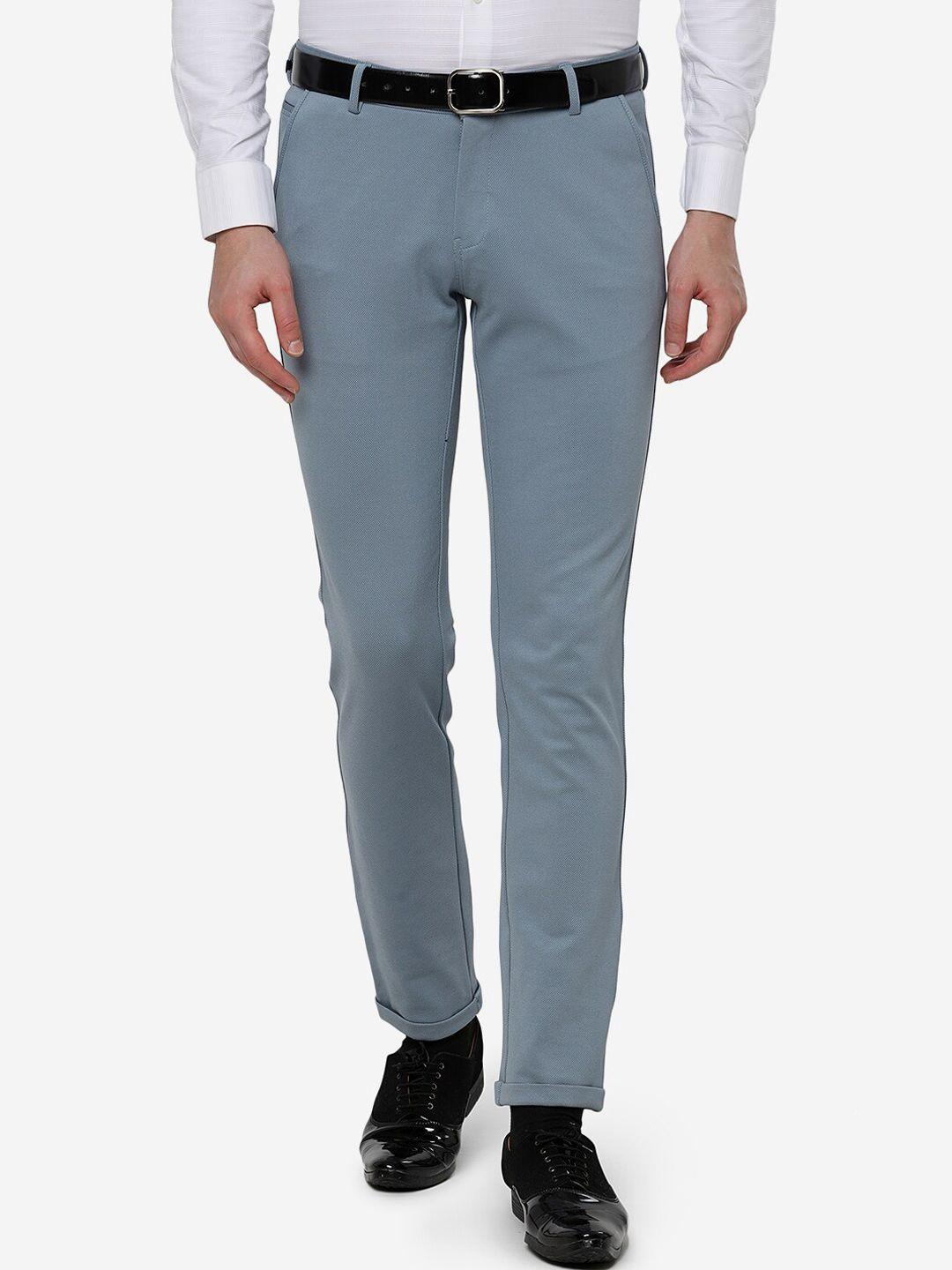jb studio men blue slim fit formal trouser