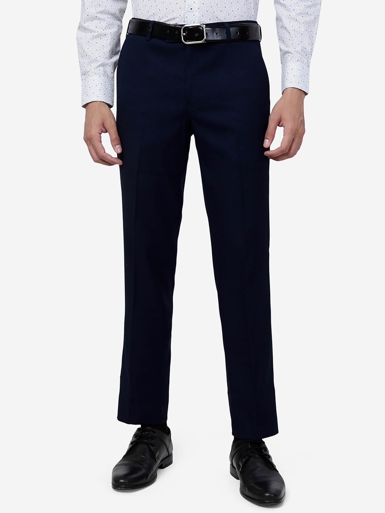 jb blue terry rayon slim fit solid formal trouser