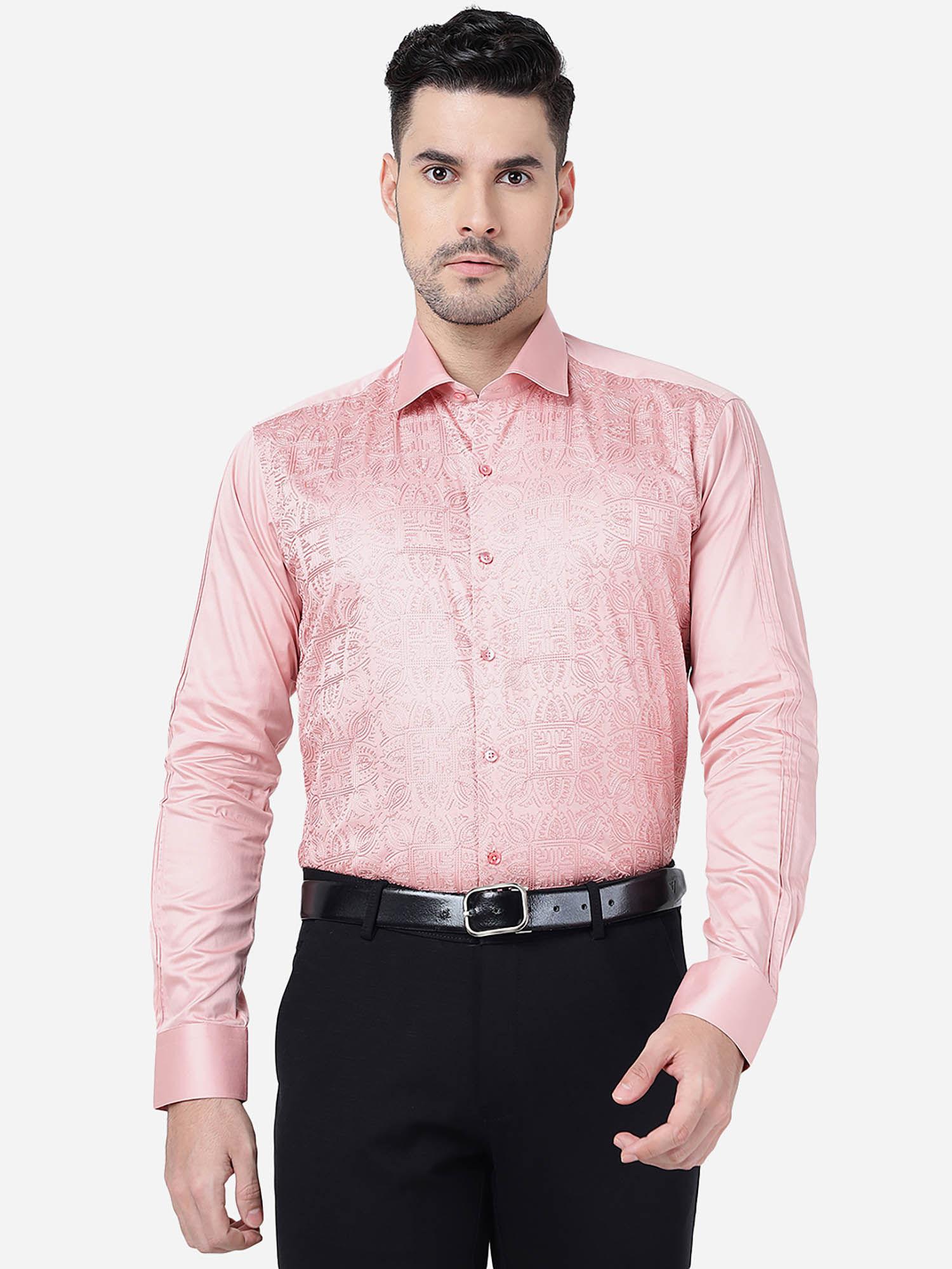 jb peach 100% cotton slim fit embroidered formal party wear shirt