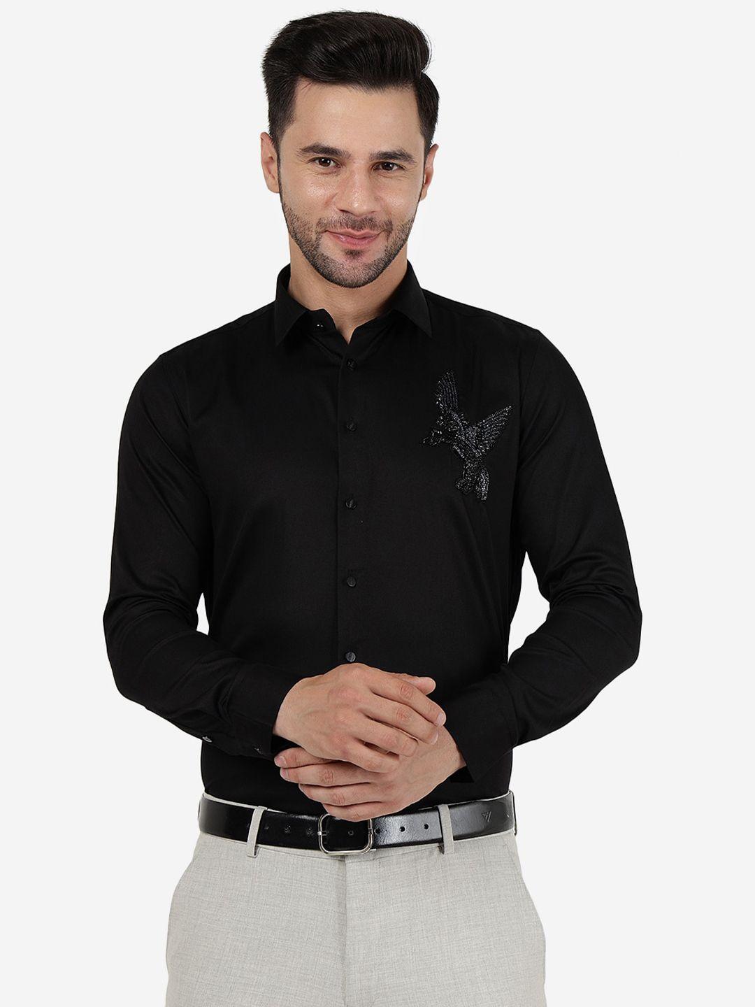 jb studio men black slim fit opaque formal shirt