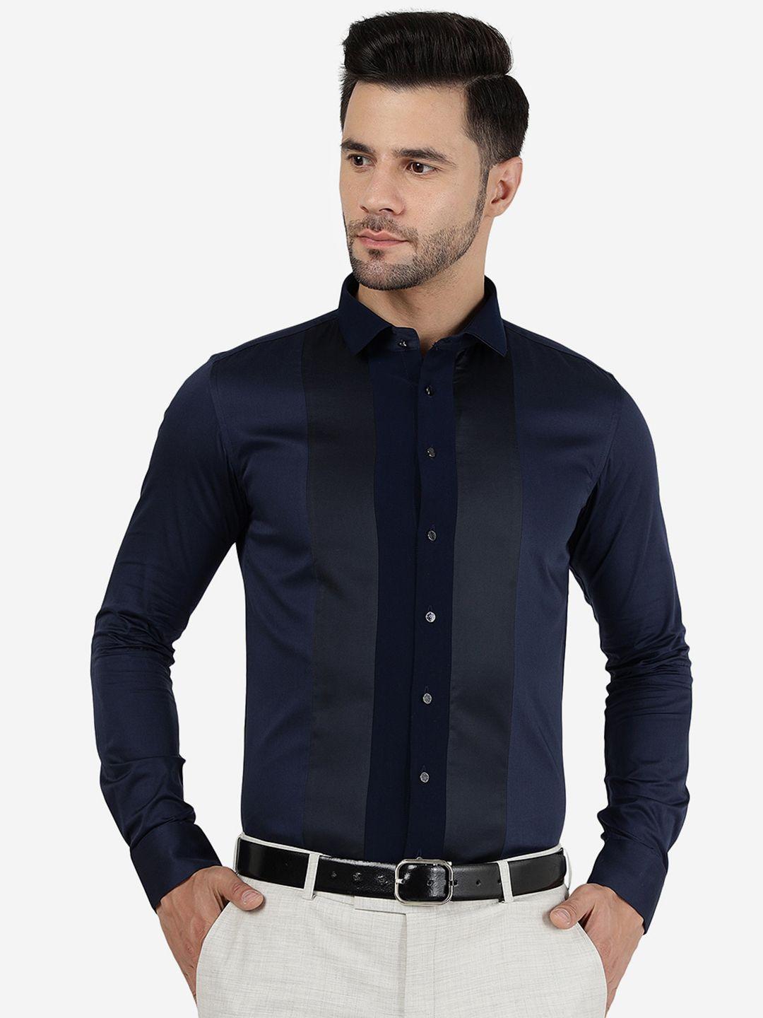 jb studio men blue slim fit opaque formal shirt