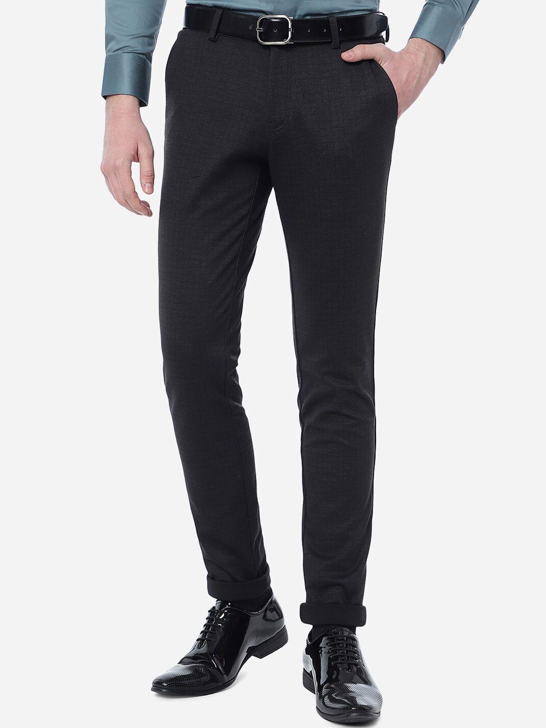 jb studio men checked smart slim fit solid chinos