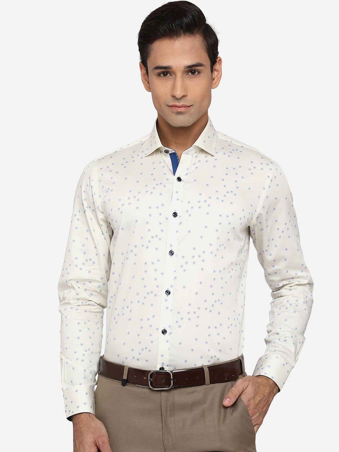 jb studio men cream-coloured slim fit floral opaque printed formal shirt