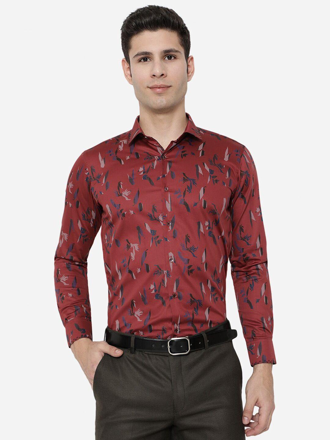 jb studio men maroon slim fit printed pure cotton formal shirt