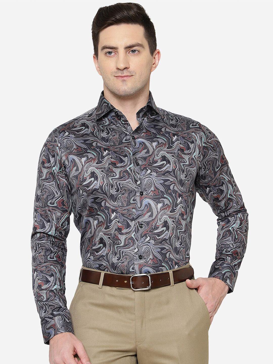 jb studio men slim fit printed pure cotton formal shirt