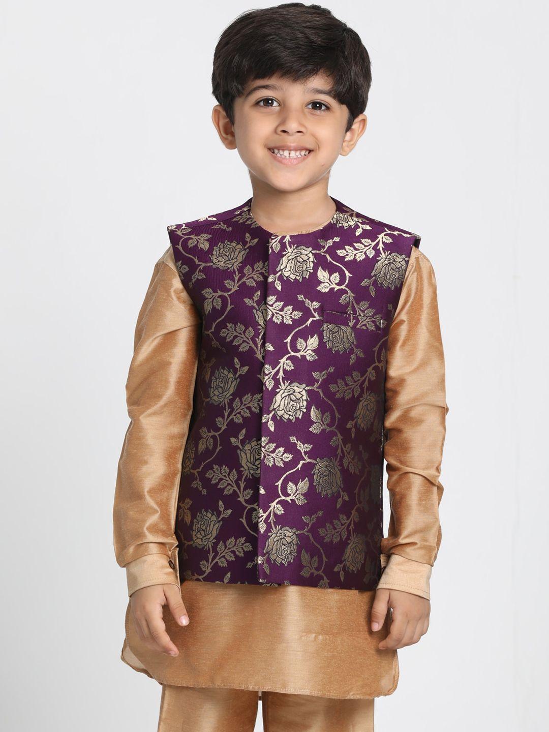 jbn creation boys purple & silver-colored woven-design nehru jacket