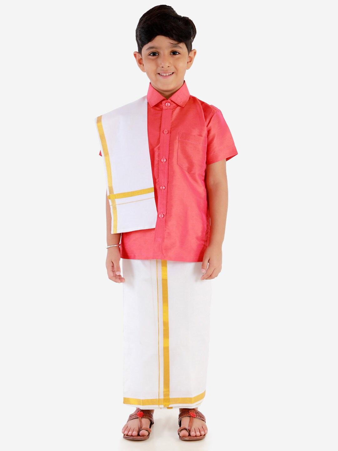 jbn creation boys red & white shirt with dhoti pants