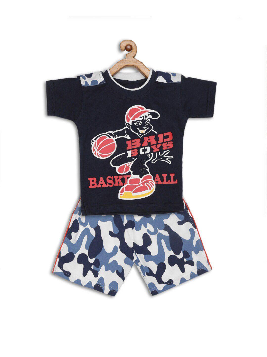 jbn creation boys black & blue printed cotton t-shirt with shorts