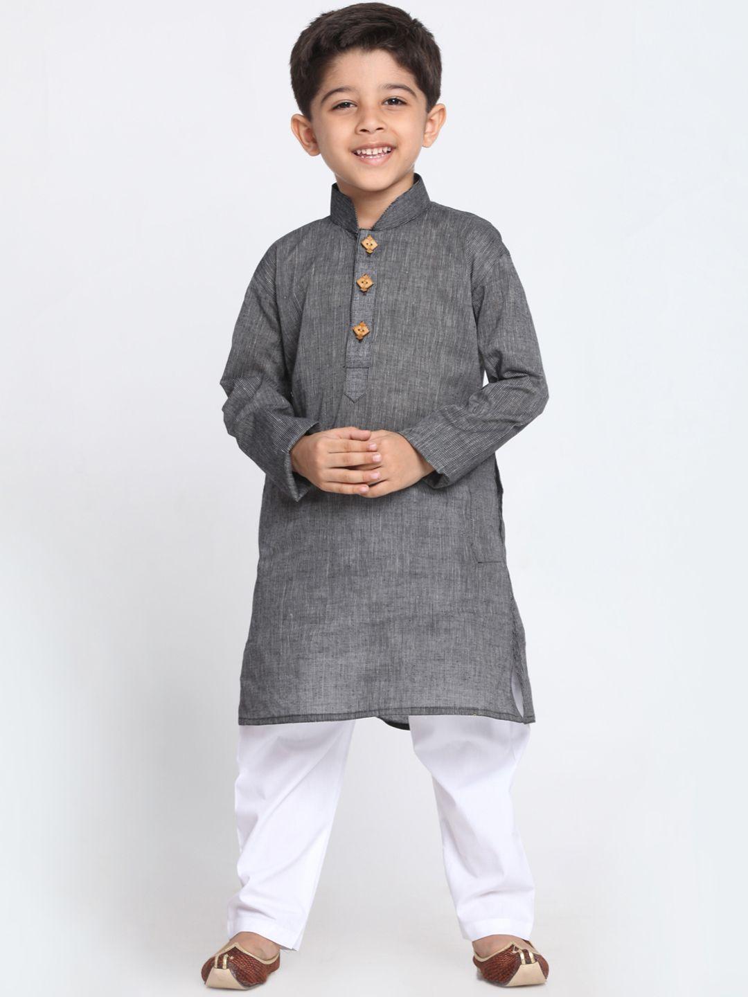 jbn creation boys black & white solid kurta with churidar