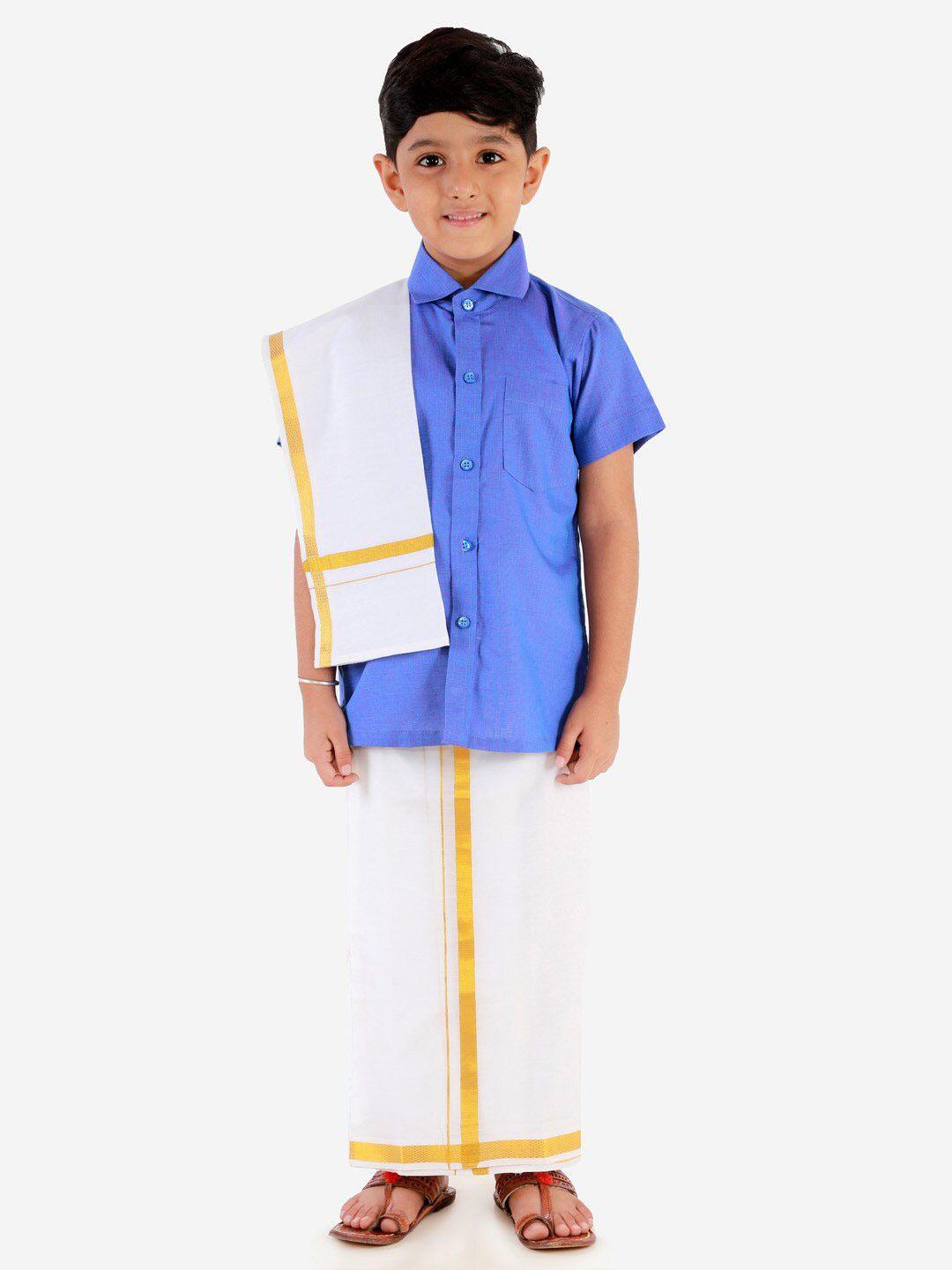 jbn creation boys blue & white shirt with dhoti