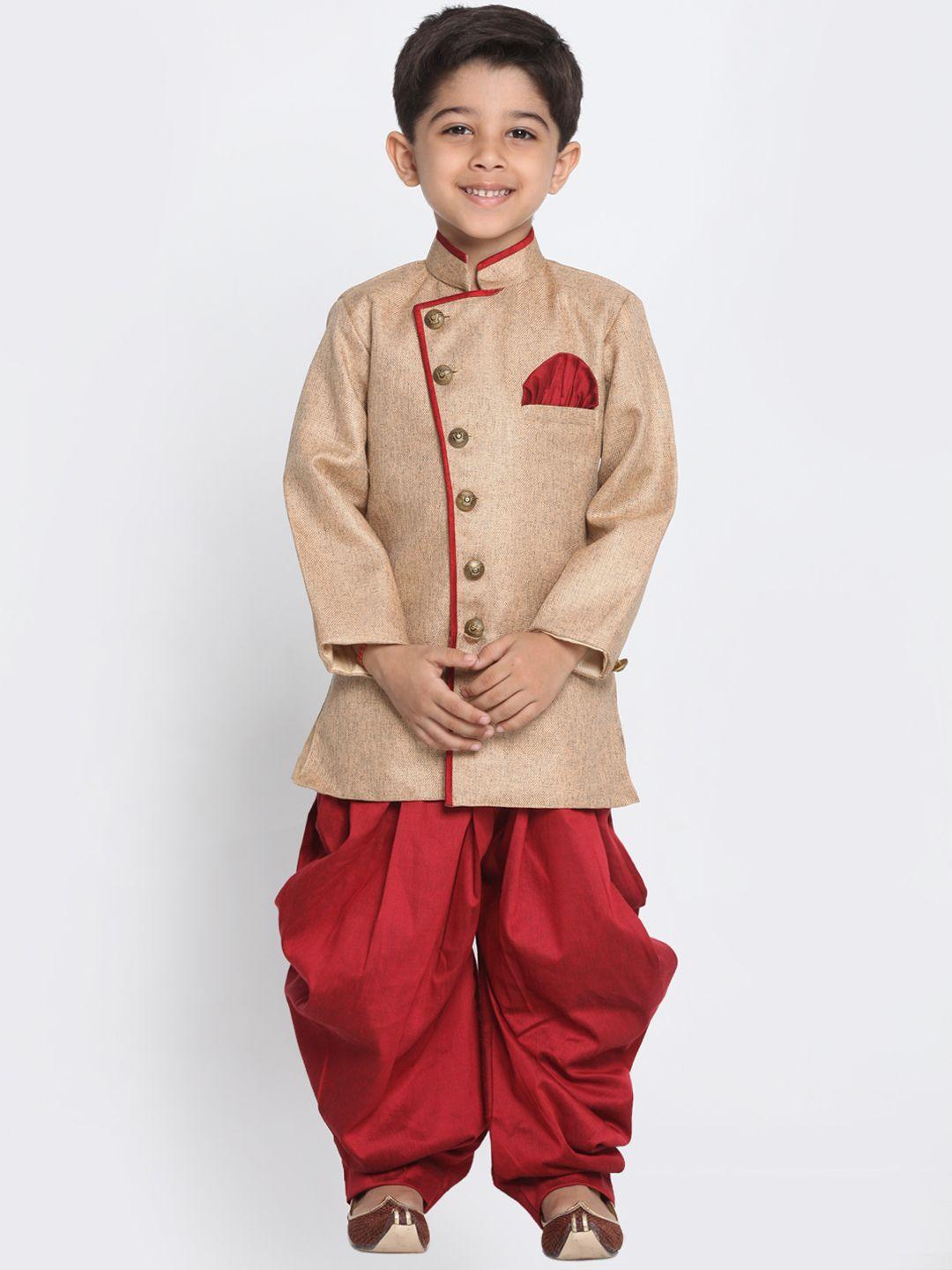 jbn creation boys brown & maroon self design kurta with dhoti pants