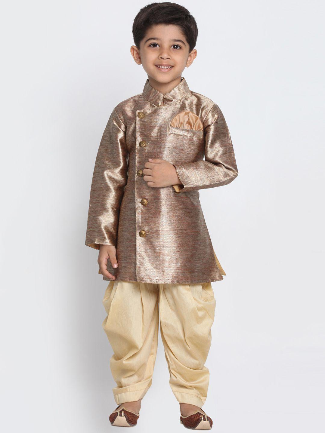 jbn creation boys copper-coloured and beige solid sherwani