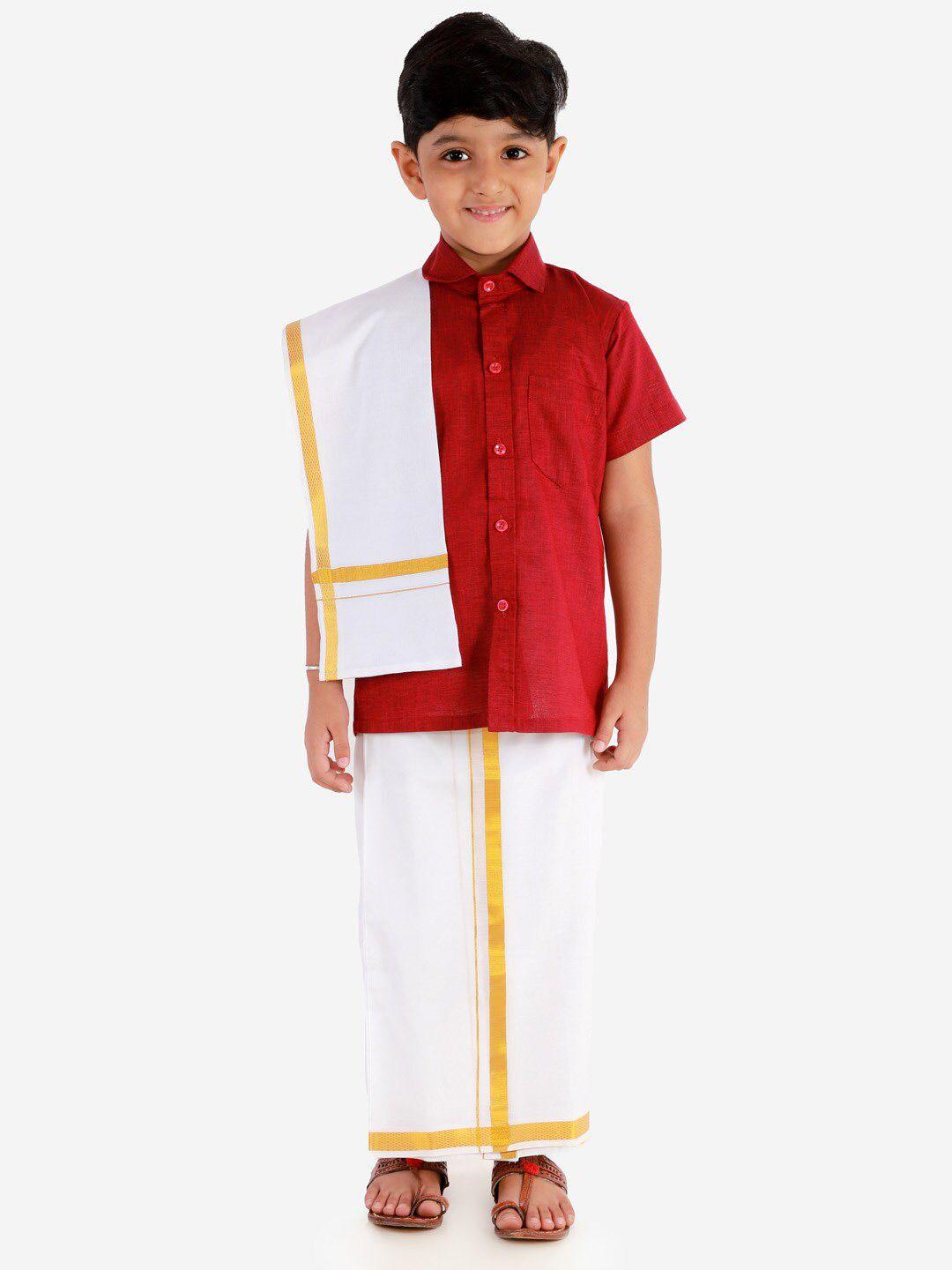 jbn creation boys cotton blend shirt with veshti