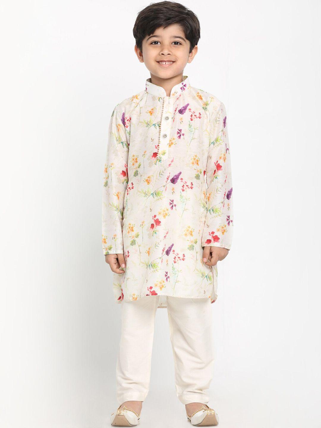 jbn creation boys cream-coloured printed kurta with pyjamas