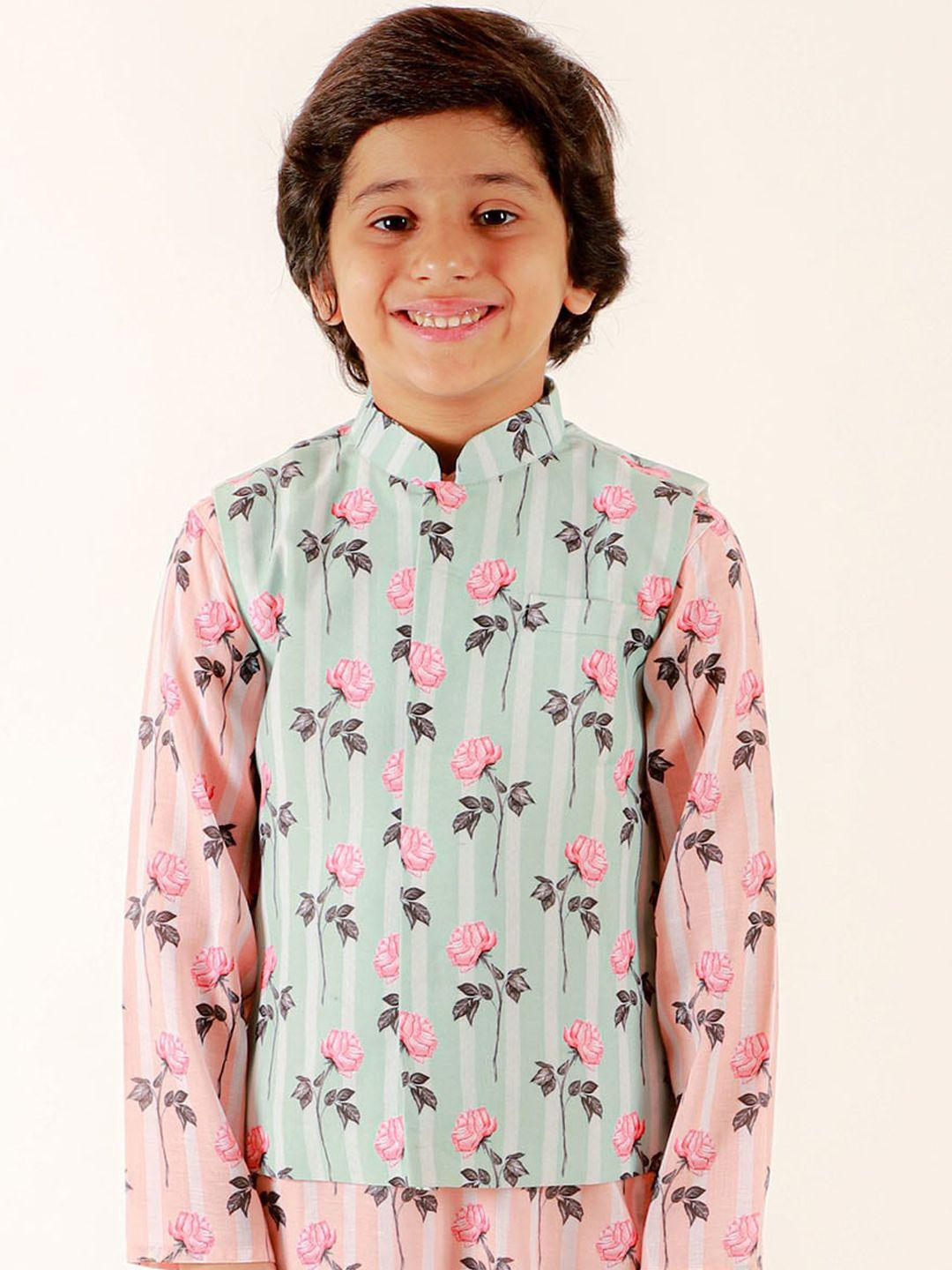 jbn creation boys floral printed mandarin collar cotton nehru jacket