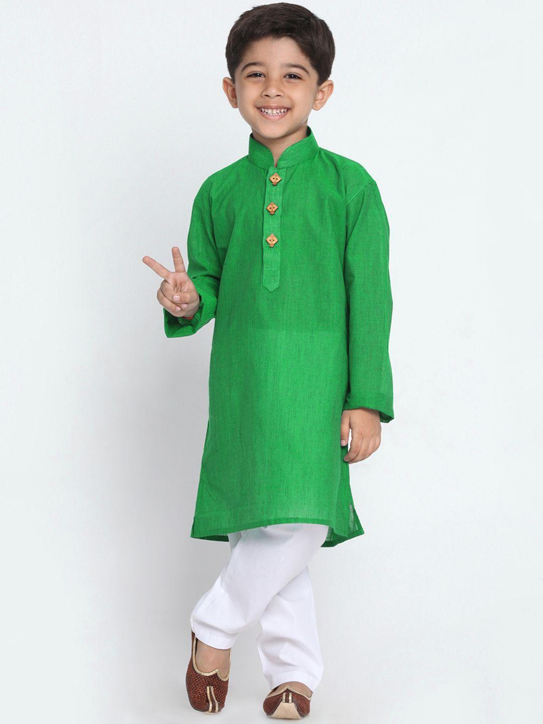 jbn creation boys green & white solid kurta with churidar