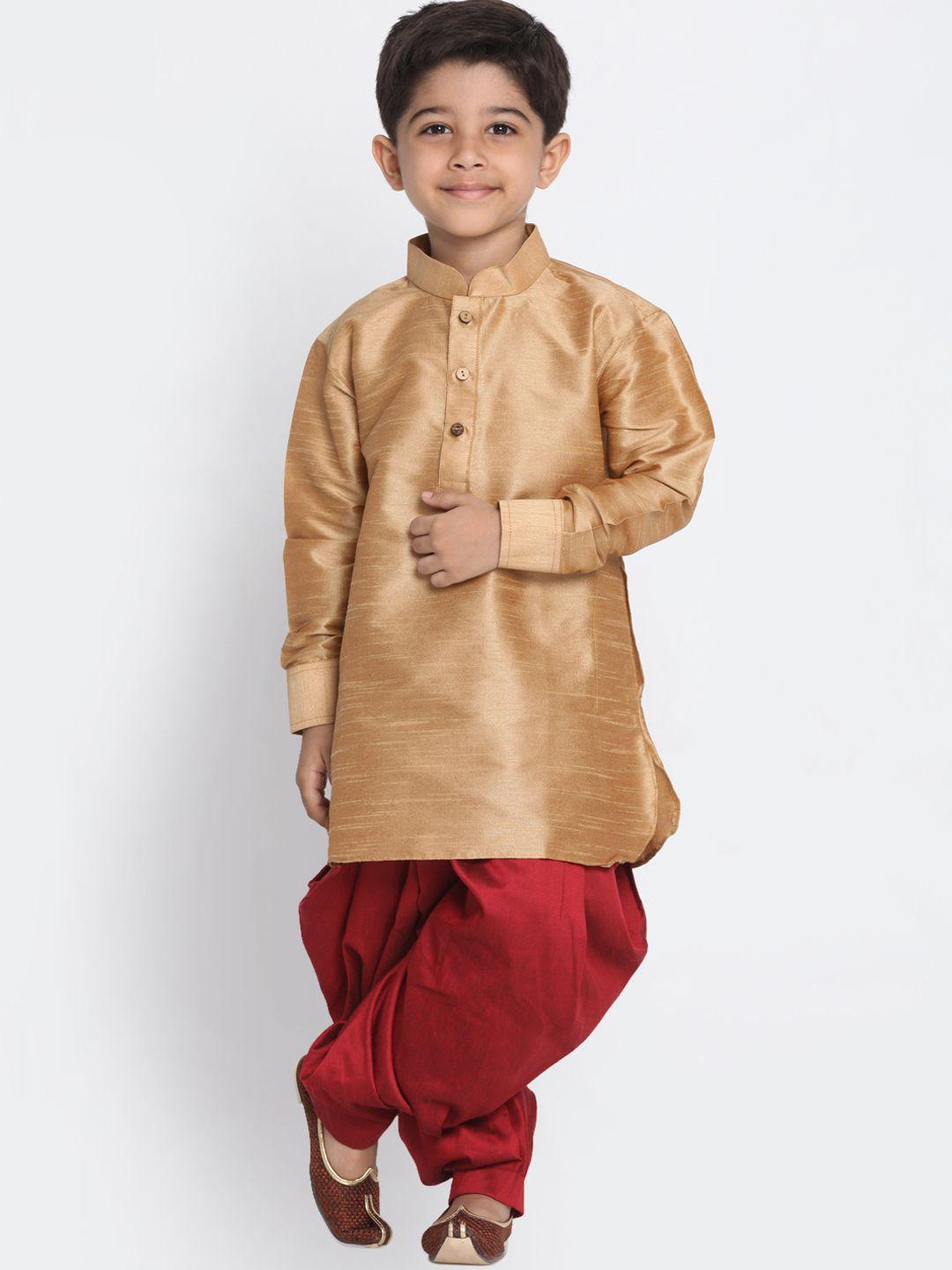 jbn creation boys khaki & red solid kurta with dhoti pants