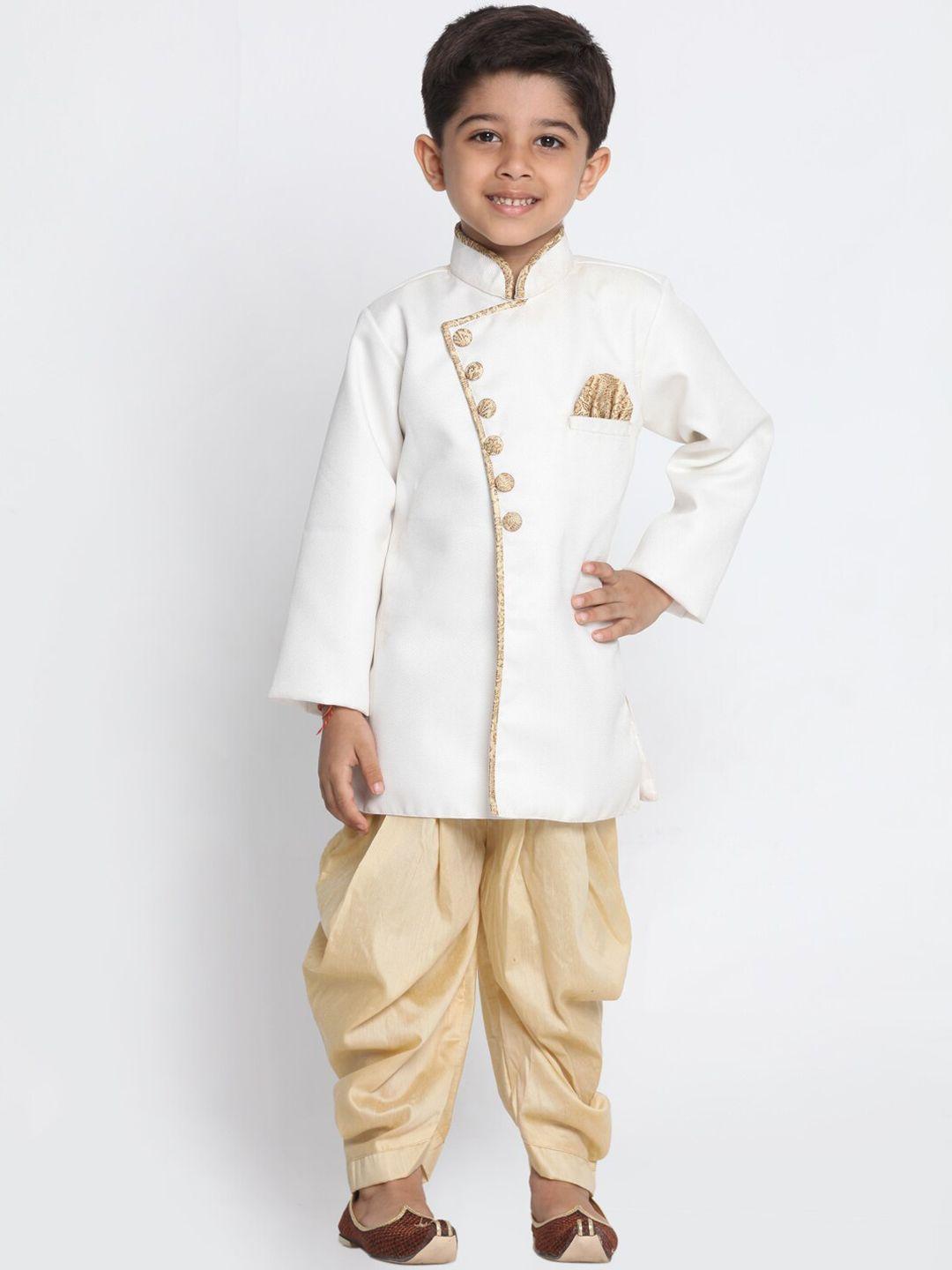 jbn creation boys mandarin collar jute sherwani & dhoti pant with cap