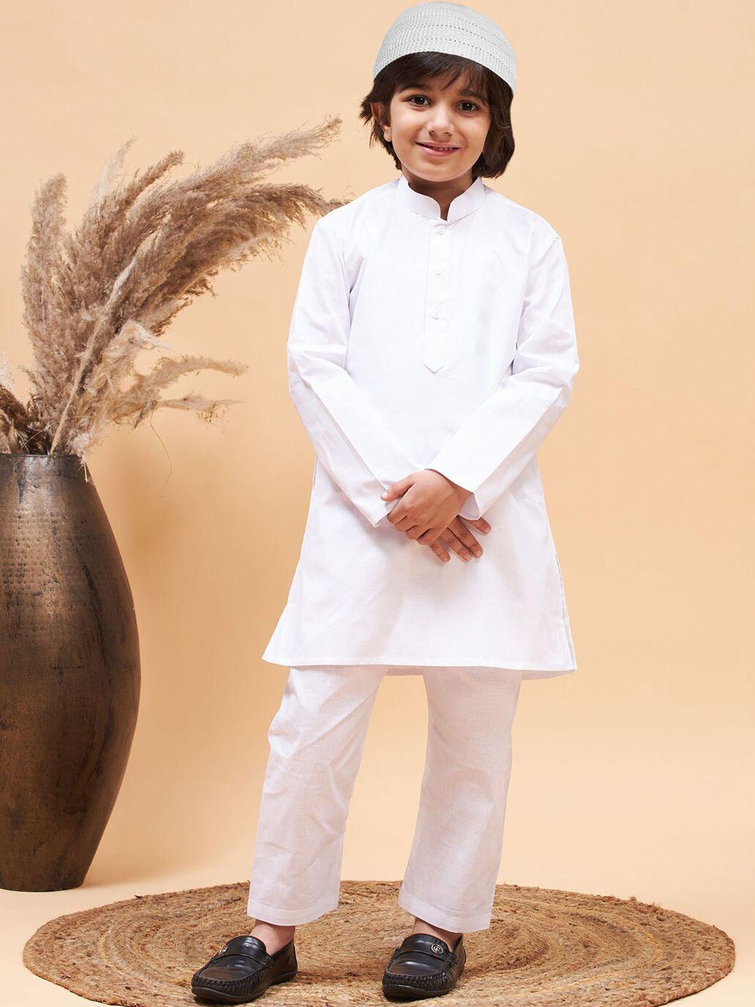 jbn creation boys mandarin collar pure cotton kurta with pyjamas & cap