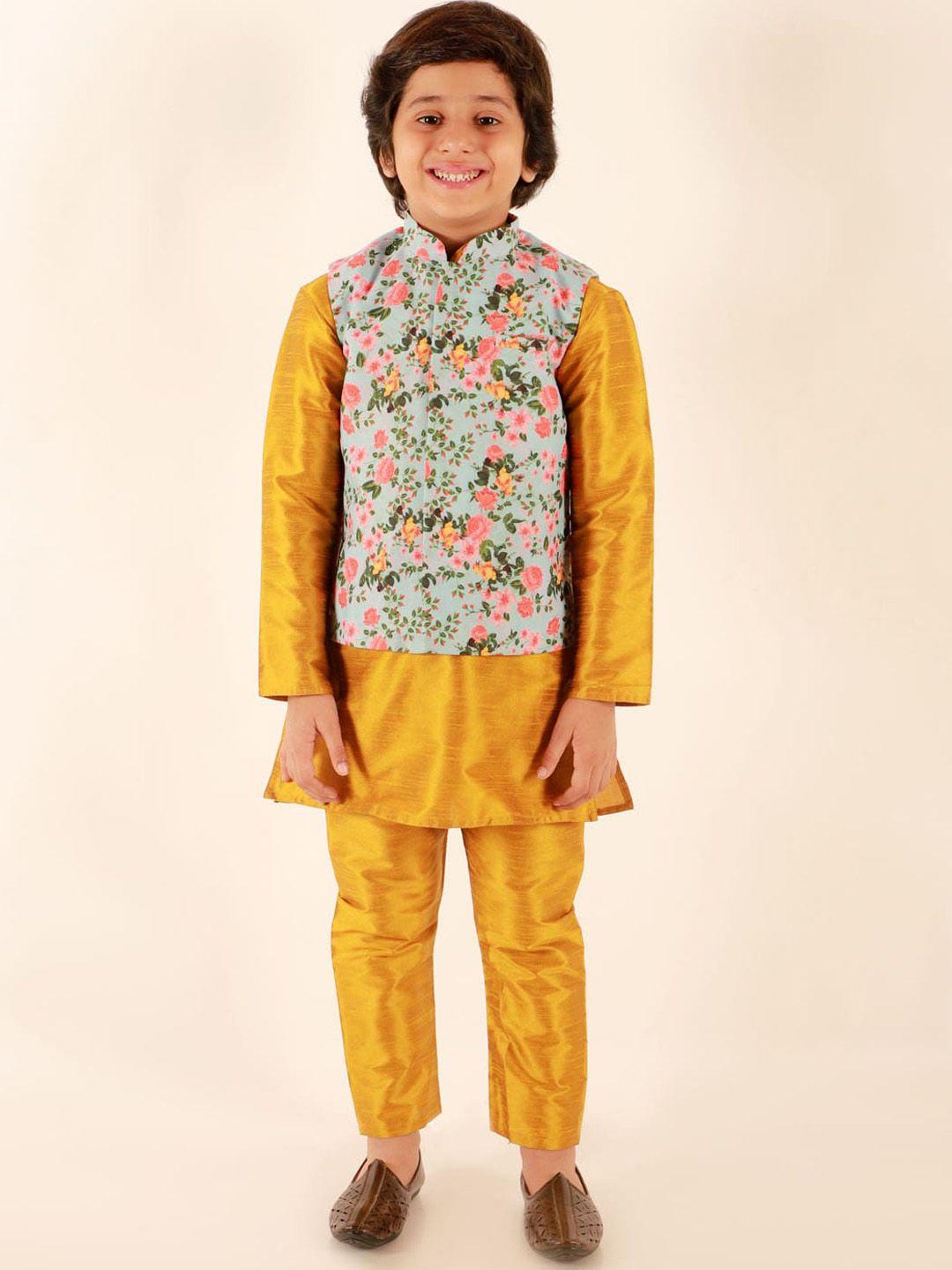 jbn creation boys mandarin collar straight kurta & pyjamas with nehru jacket