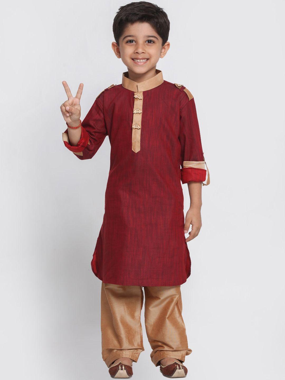 jbn creation boys maroon pure cotton kurta with dhoti pants
