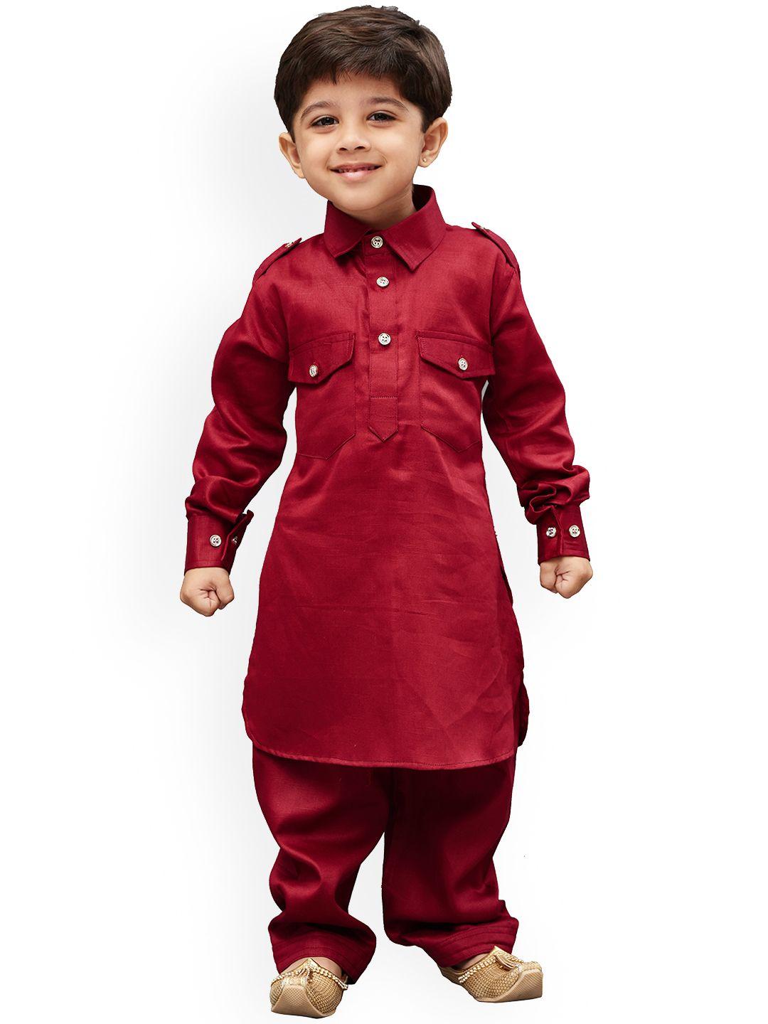 jbn creation boys maroon solid kurta with pyjamas