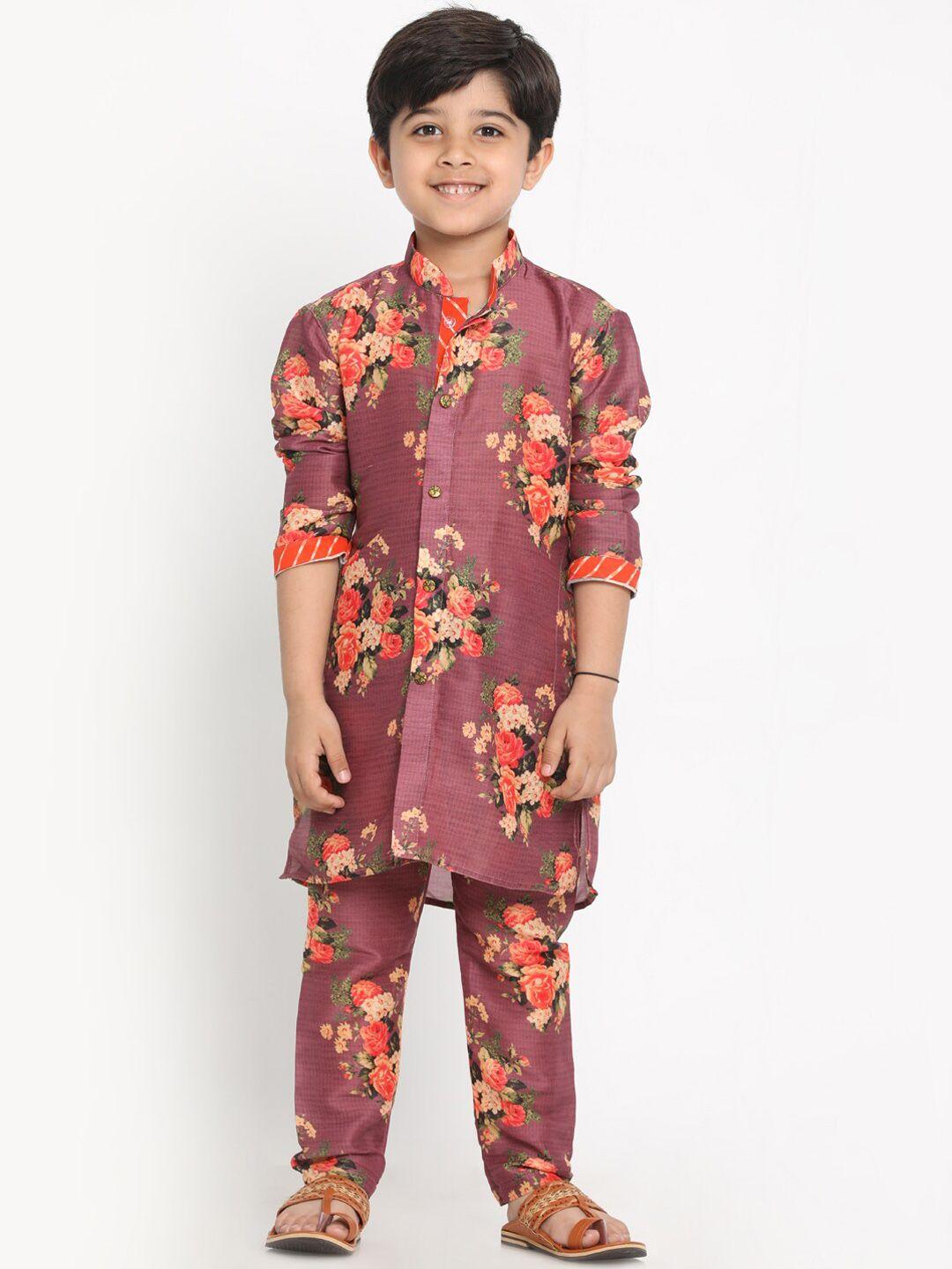 jbn creation boys mauve floral printed regular pathani kurta & pyjamas