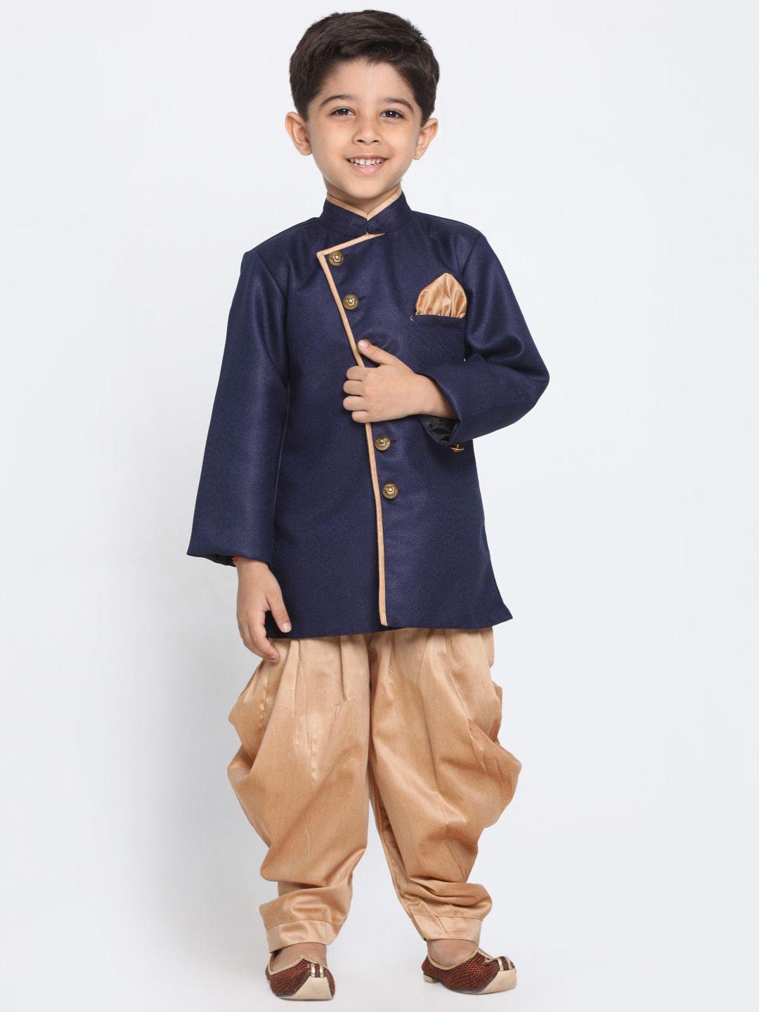 jbn creation boys navy & golden solid kurta with dhoti pants