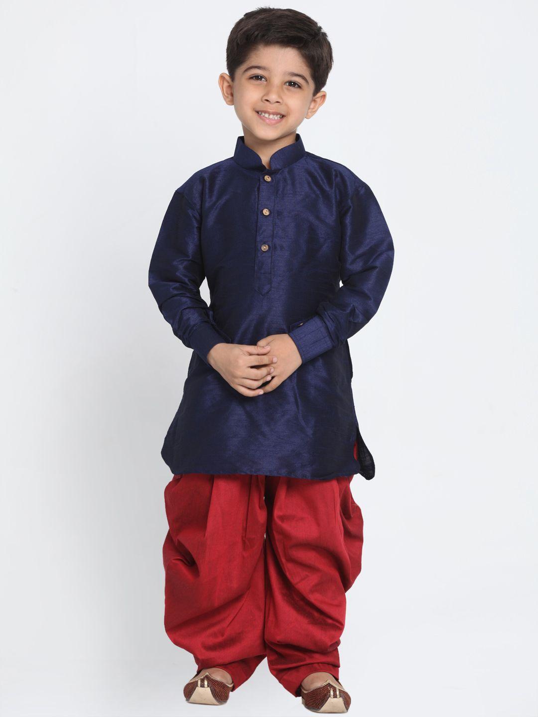 jbn creation boys navy blue & maroon solid kurta with dhoti pants