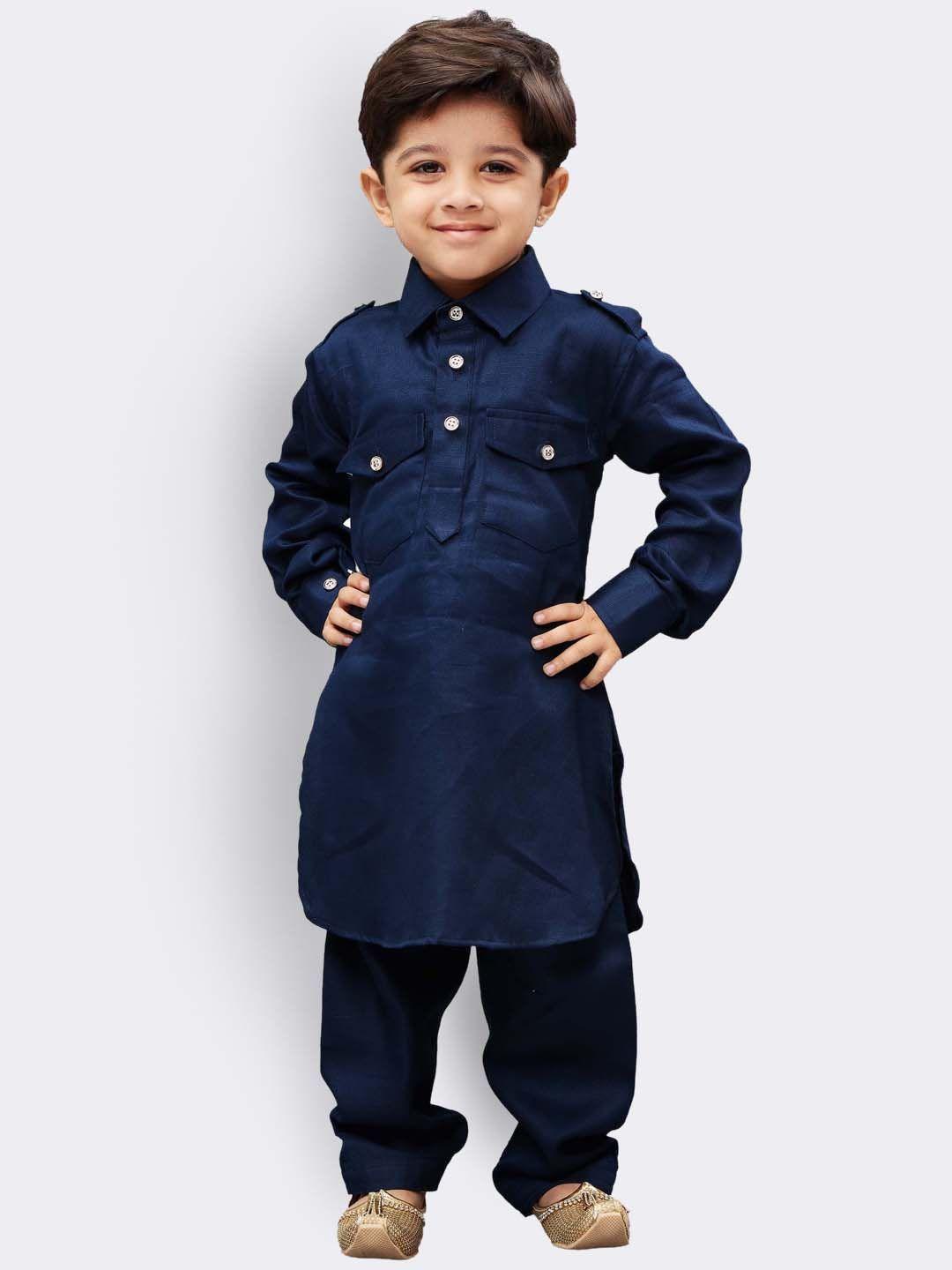 jbn creation boys navy blue regular pure cotton kurta with pyjamas
