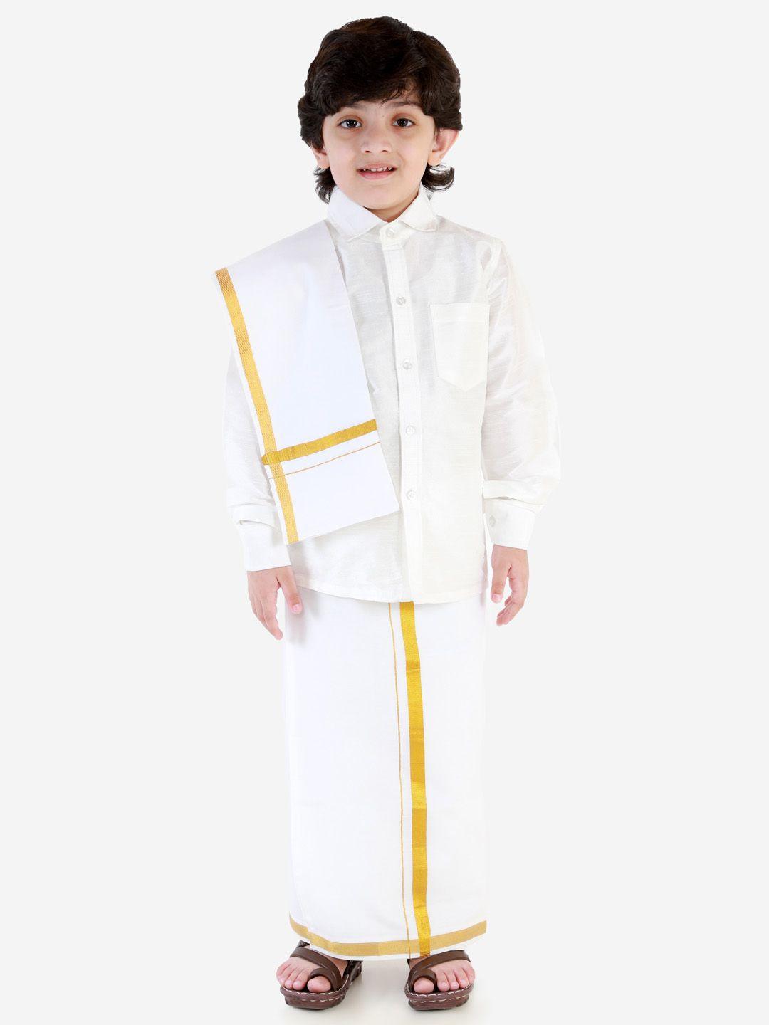 jbn creation boys off-white solid shirt and veshti