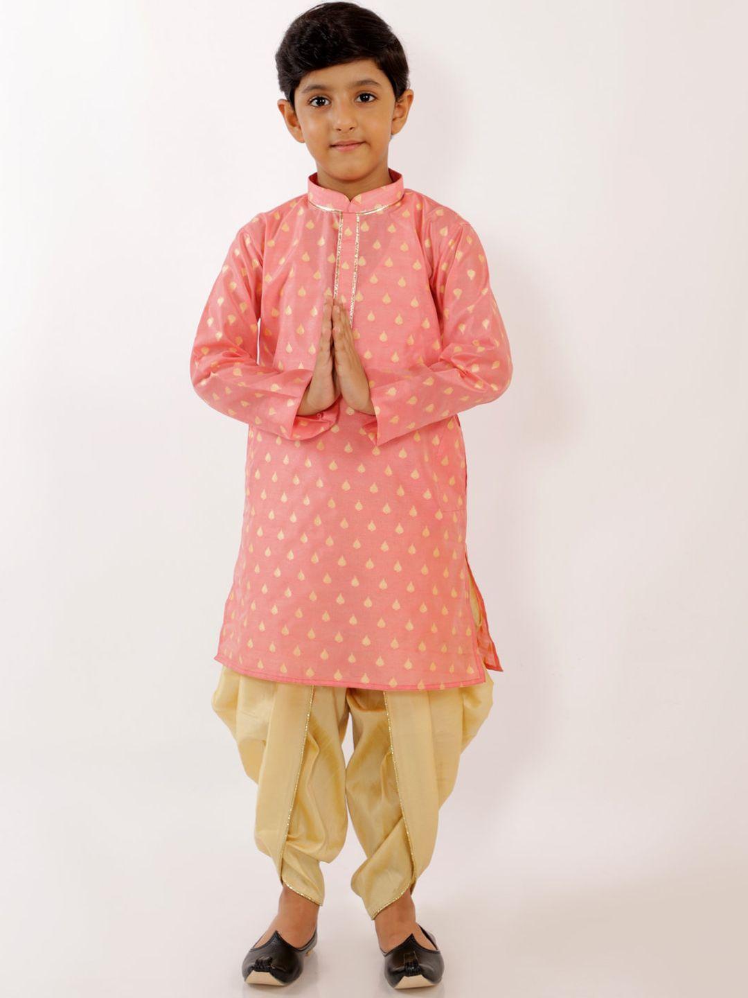 jbn creation boys pink ethnic motifs printed gotta patti kurta with dhoti pants