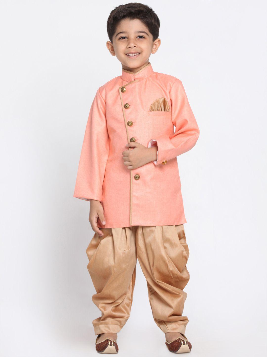 jbn creation boys pink solid kurta with dhoti pants