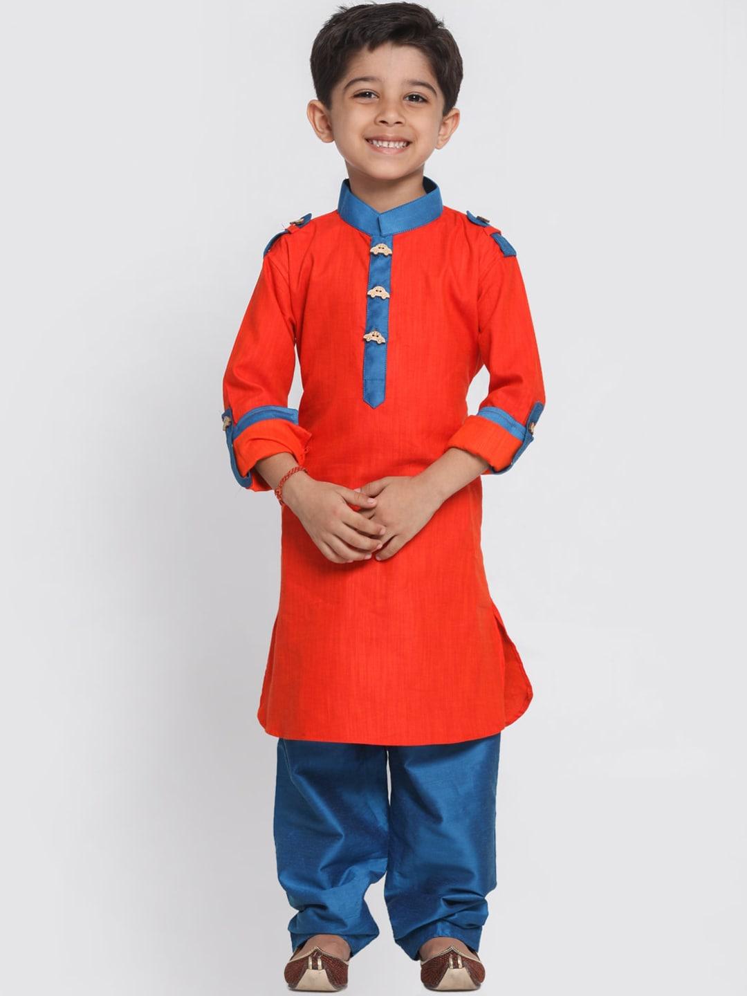 jbn creation boys red & blue pure cotton kurta with dhoti pants