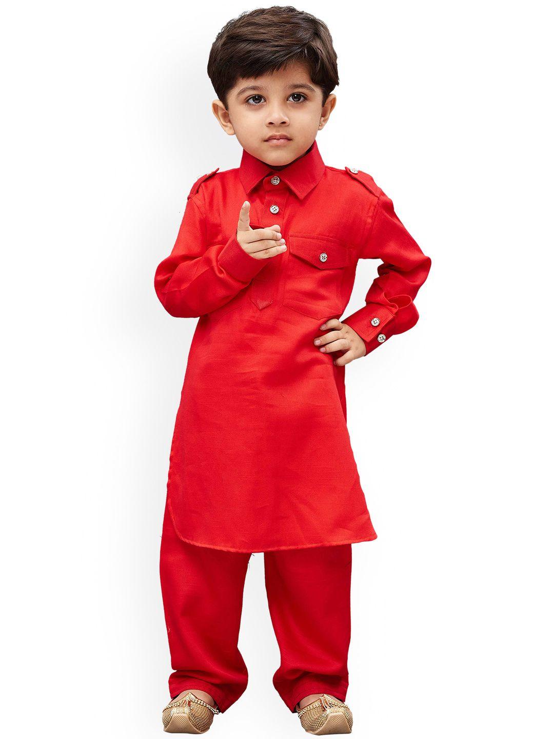 jbn creation boys red solid kurta with pyjamas