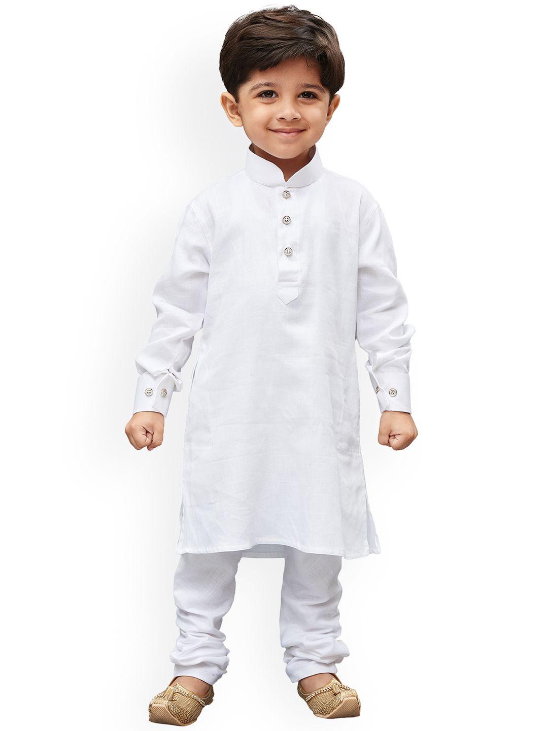 jbn creation boys white solid kurta with churidar