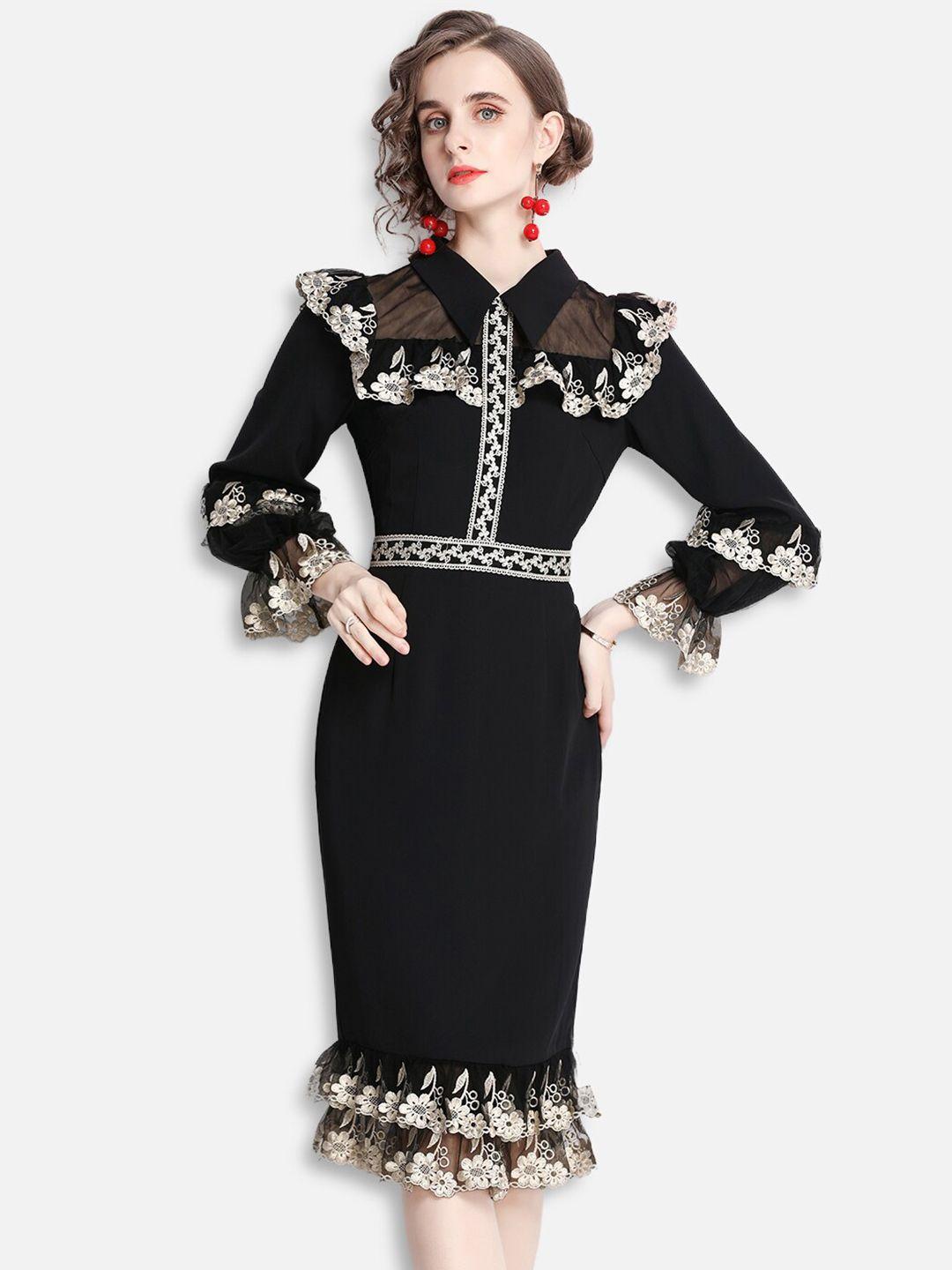 jc-collection-black-floral-embroidered-shirt-midi-dress
