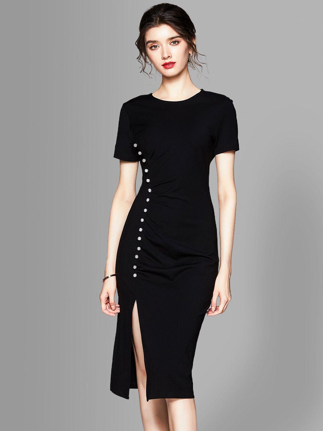 jc collection black solid sheath dress