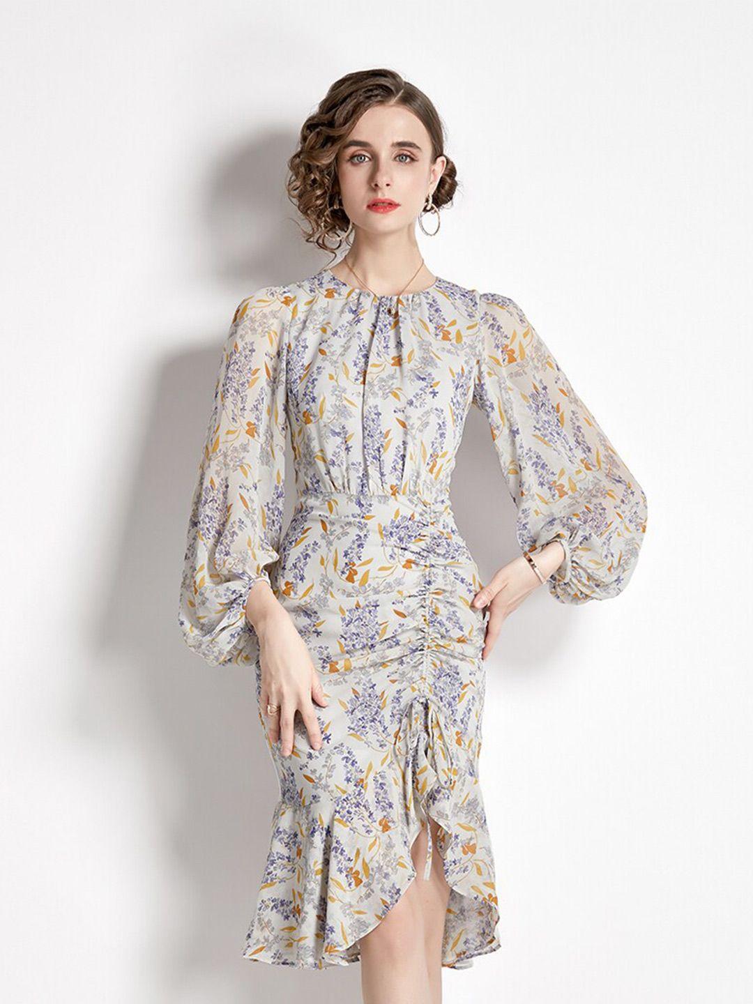 jc collection cream-coloured & lavender floral bodycon dress