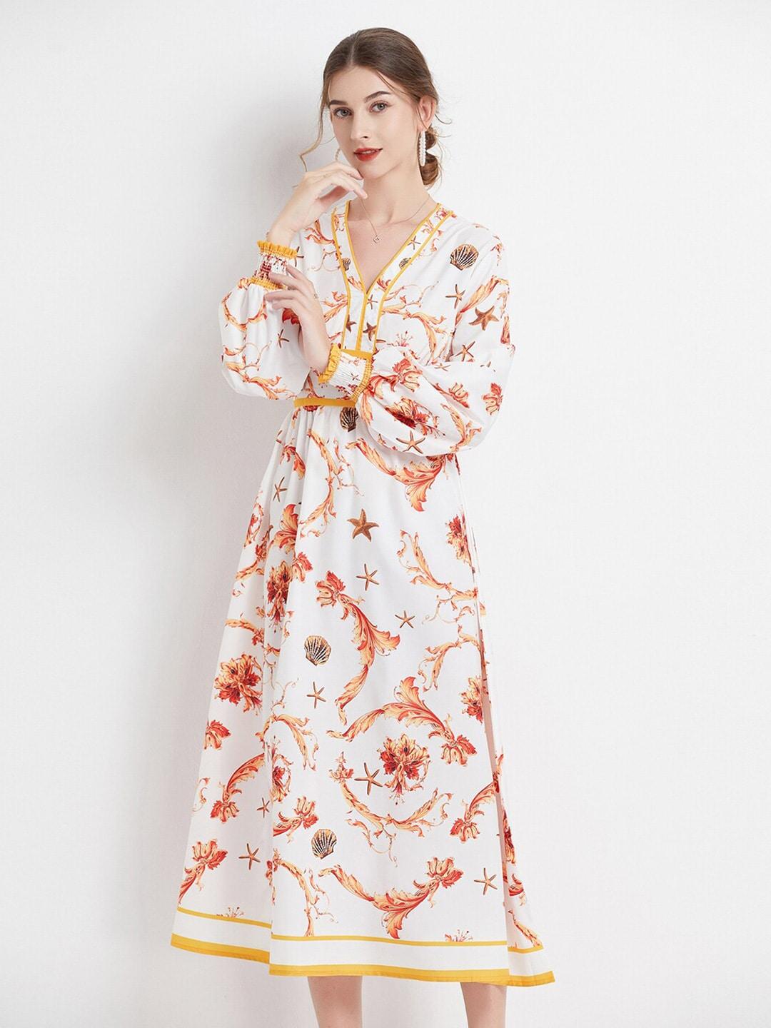 jc collection ethnic motifs printed cuffed sleeves a-line dress