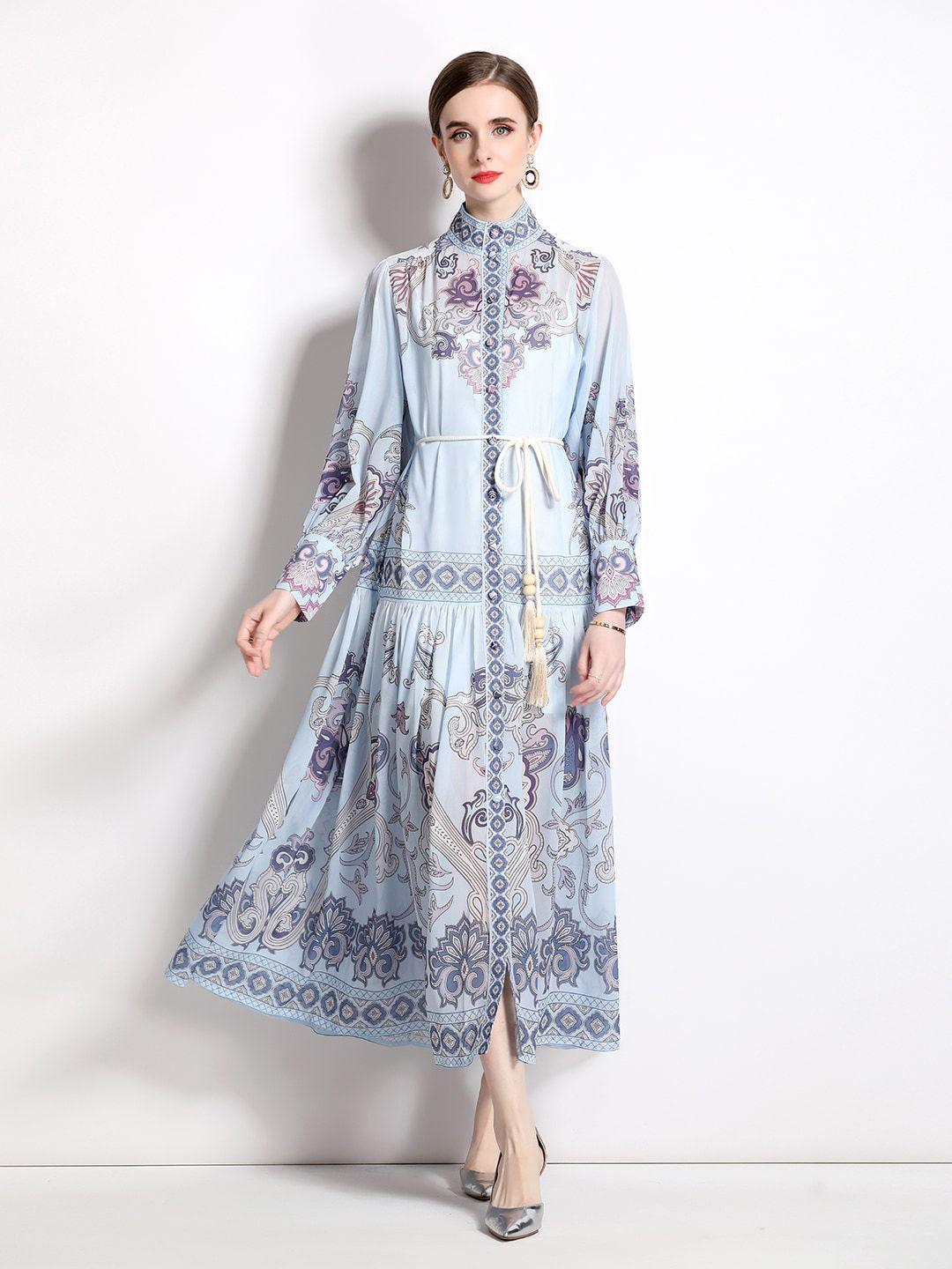 jc collection ethnic motifs printed cuffed sleeves maxi dress