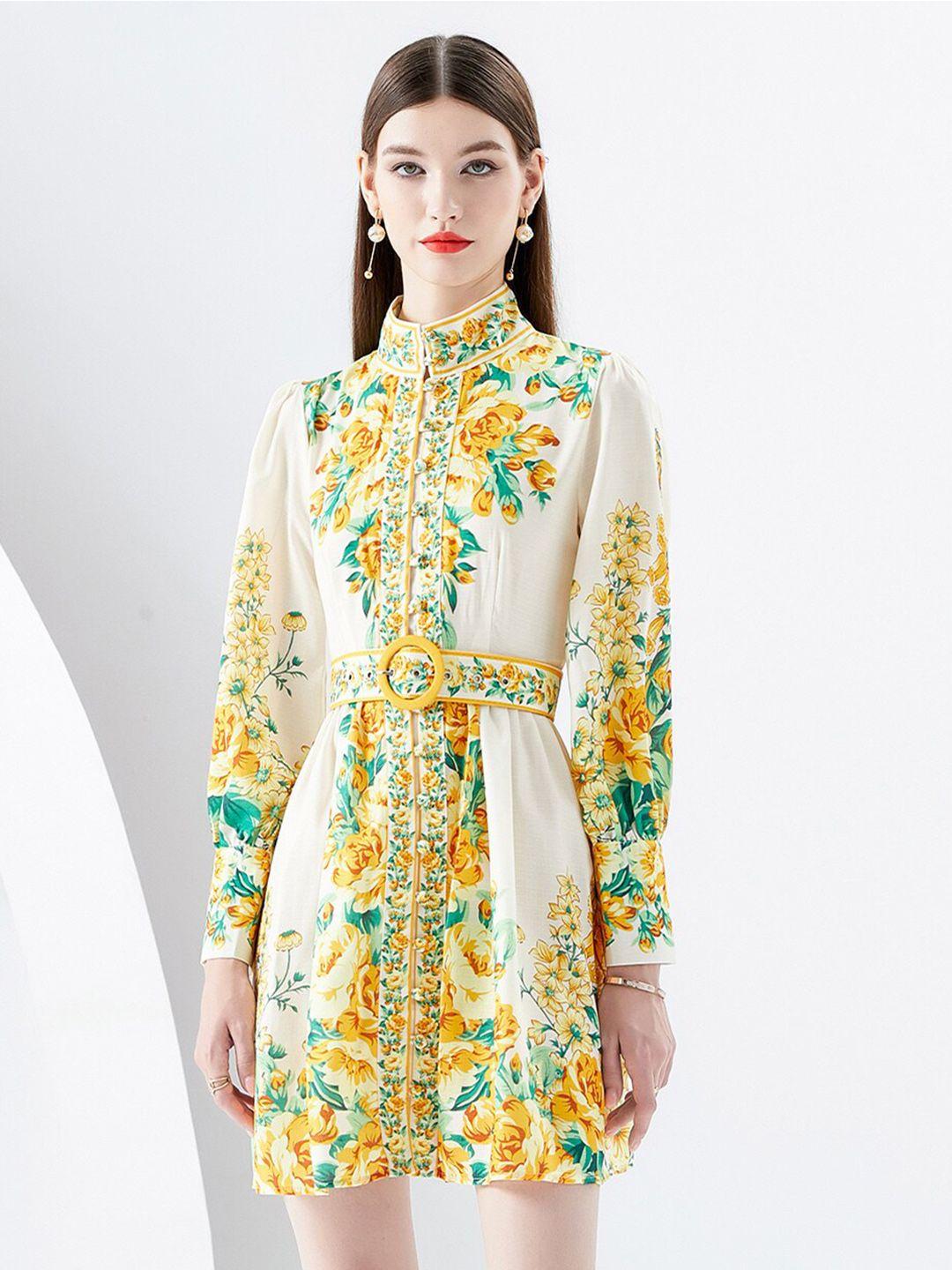 jc-collection-floral-printed-high-neck-long-sleeve-fit-&-flare-dress