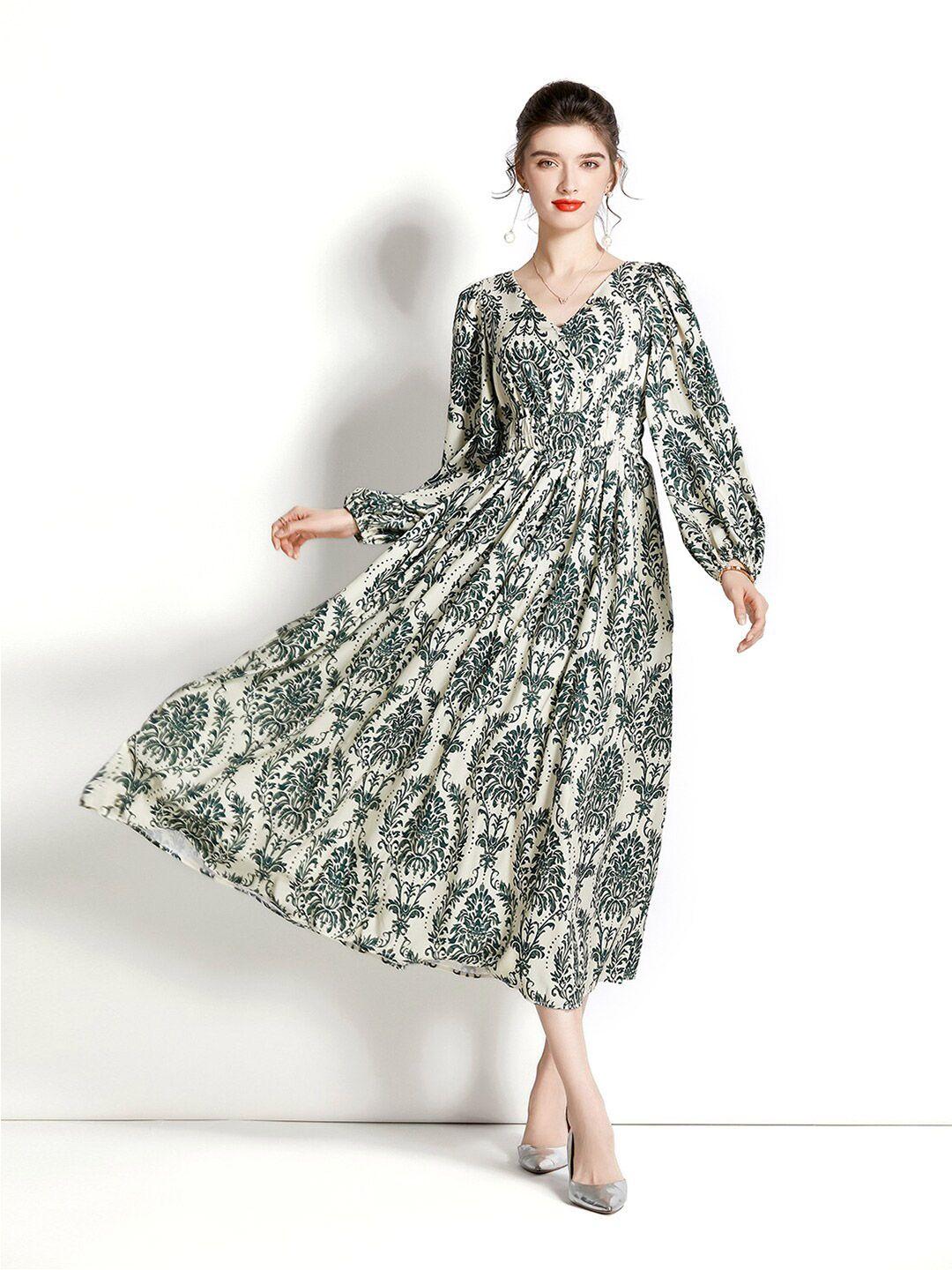 jc collection floral printed puffed sleeves fit and flare maxi dress