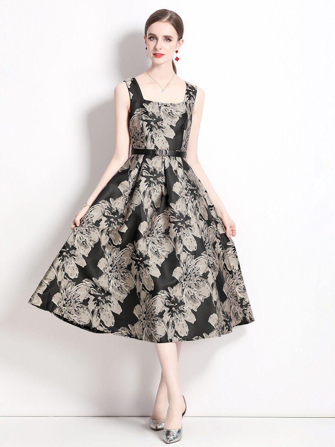 jc collection floral printed square neck sleeveless fit & flare midi dress