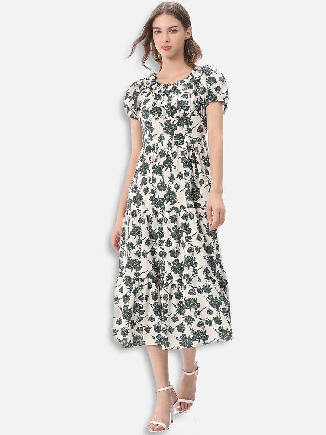 jc collection green floral a-line midi dress