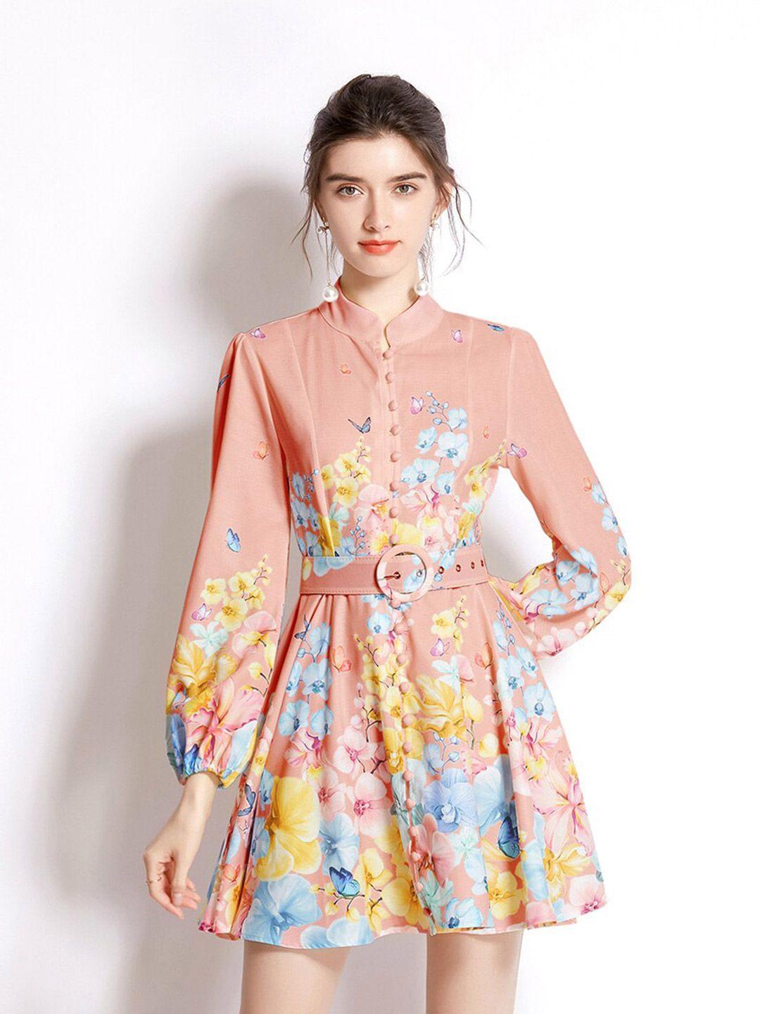 jc collection peach-coloured & yellow floral dress
