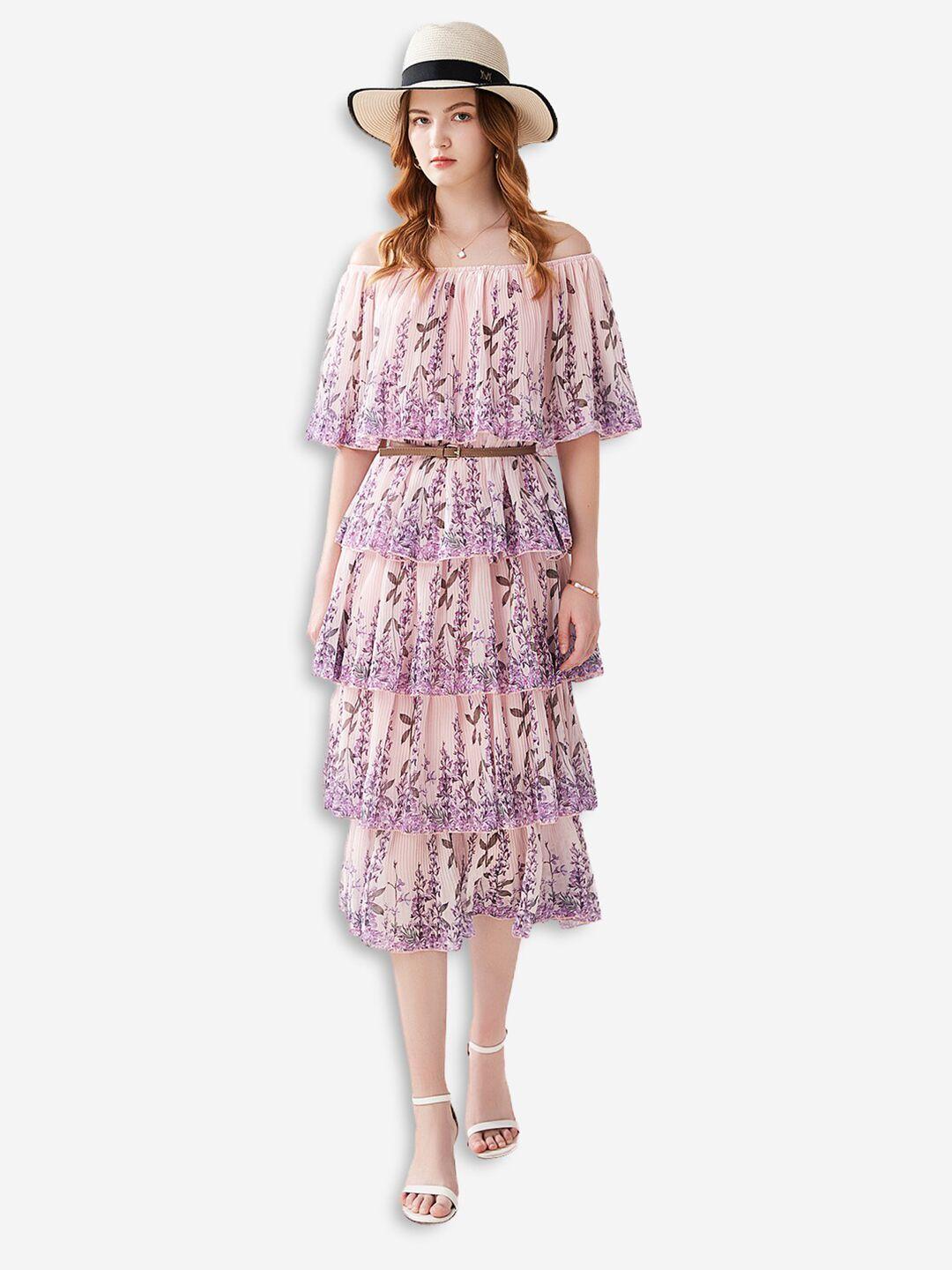 jc collection pink floral off-shoulder blouson dress